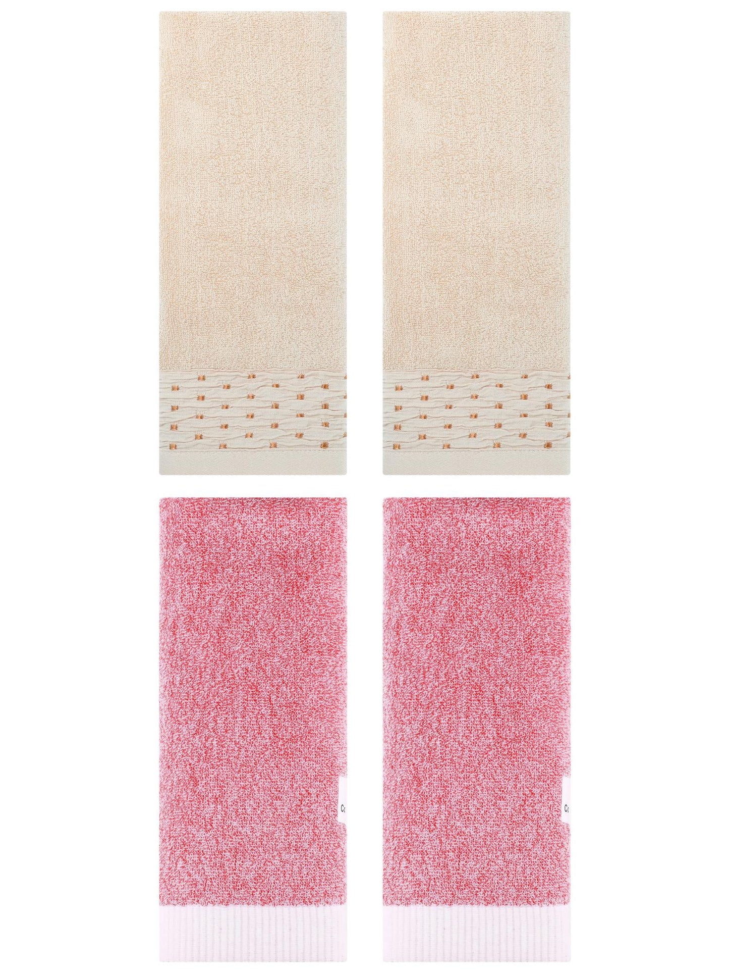 Unique Bargains 4 Pcs Cotton Quick Drying Hand Towel Light Brown/Pink 14" x 30"/13" x 29"