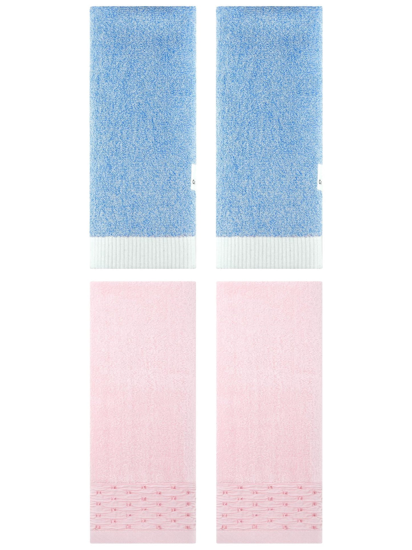 Unique Bargains 4 Pcs Cotton Quick Drying Hand Towel Pink/Blue 14" x 30"/13" x 29"