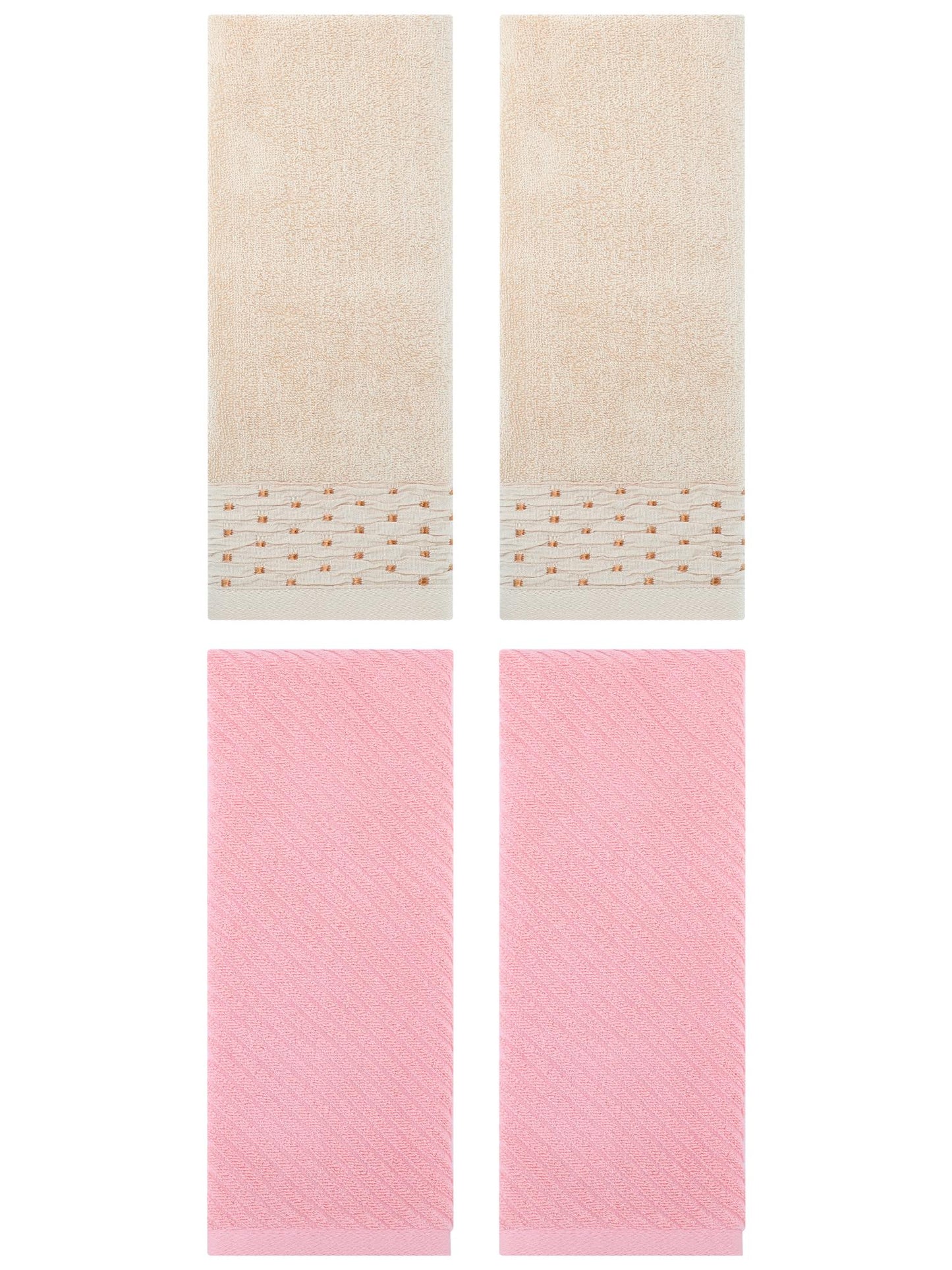 Unique Bargains 4 Pcs Cotton Quick Drying Soft Bathroom Hand Towel Light Brown/Pink