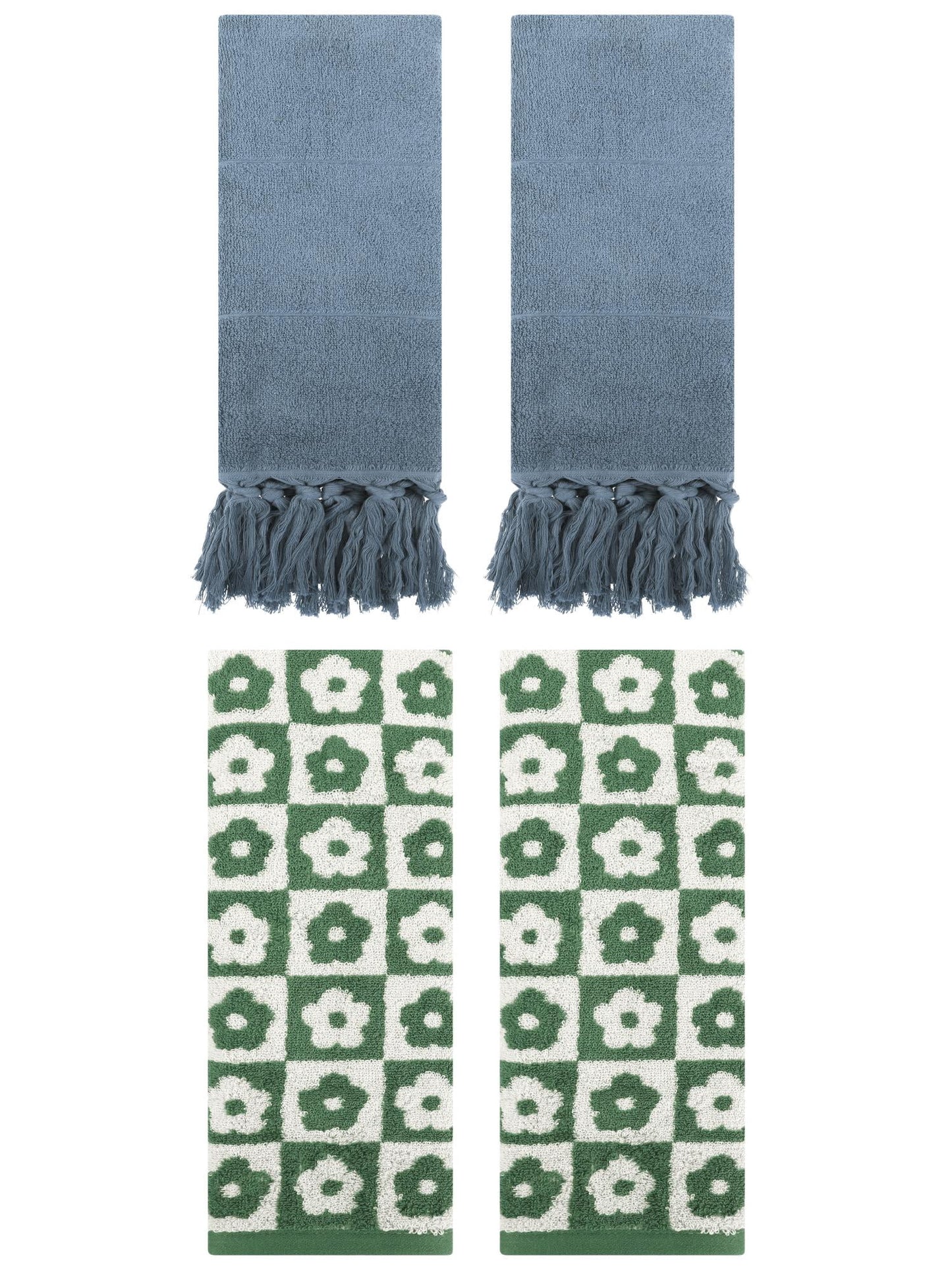 Unique Bargains 4 Pack Cotton Soft Absorbent Decorative Bathroom Hand Towel 14" x 30" Blue/Green