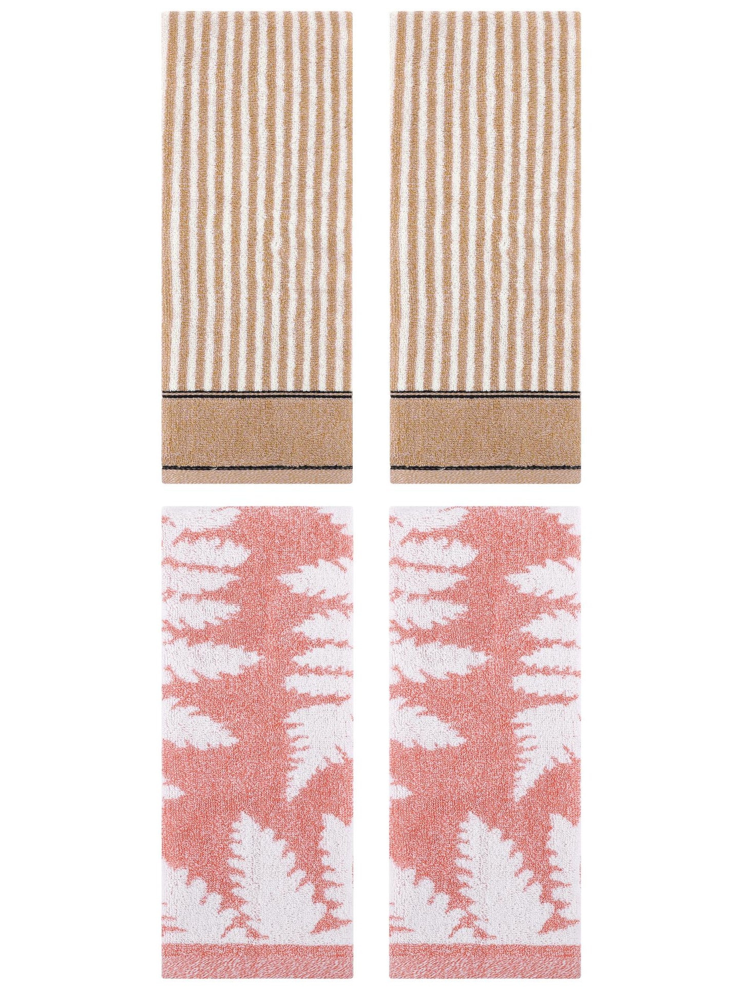 Unique Bargains 4 Pcs Cotton Soft Absorbent Hand Towels 13 x 29 Inch Pink/Brown