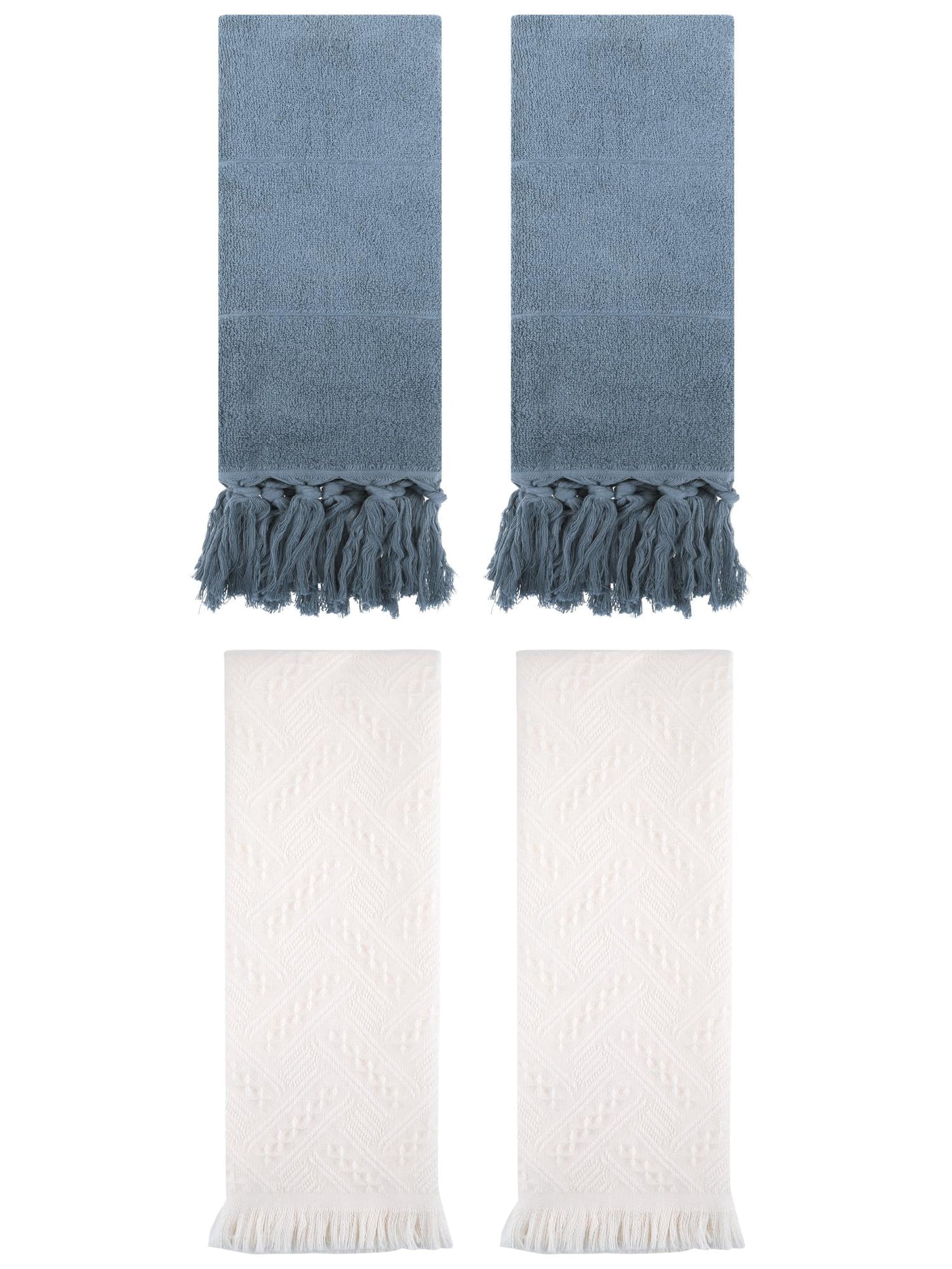 Unique Bargains 4 Pack Cotton Soft Absorbent Boho Turkish Decorative Hand Towels Blue/White 14" x 30"/13" x 29"