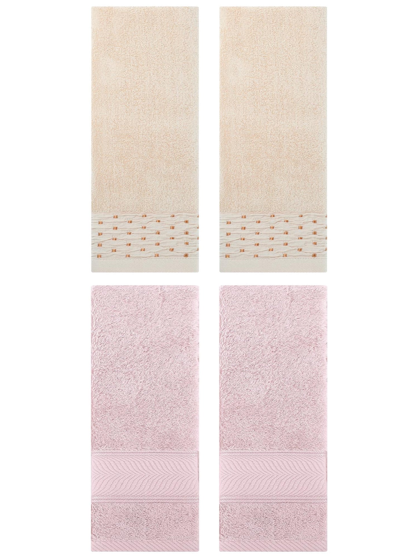 Unique Bargains 4 Pcs Cotton Soft Bathroom Hand Towel 14" x 30" Light Brown/Light Pink