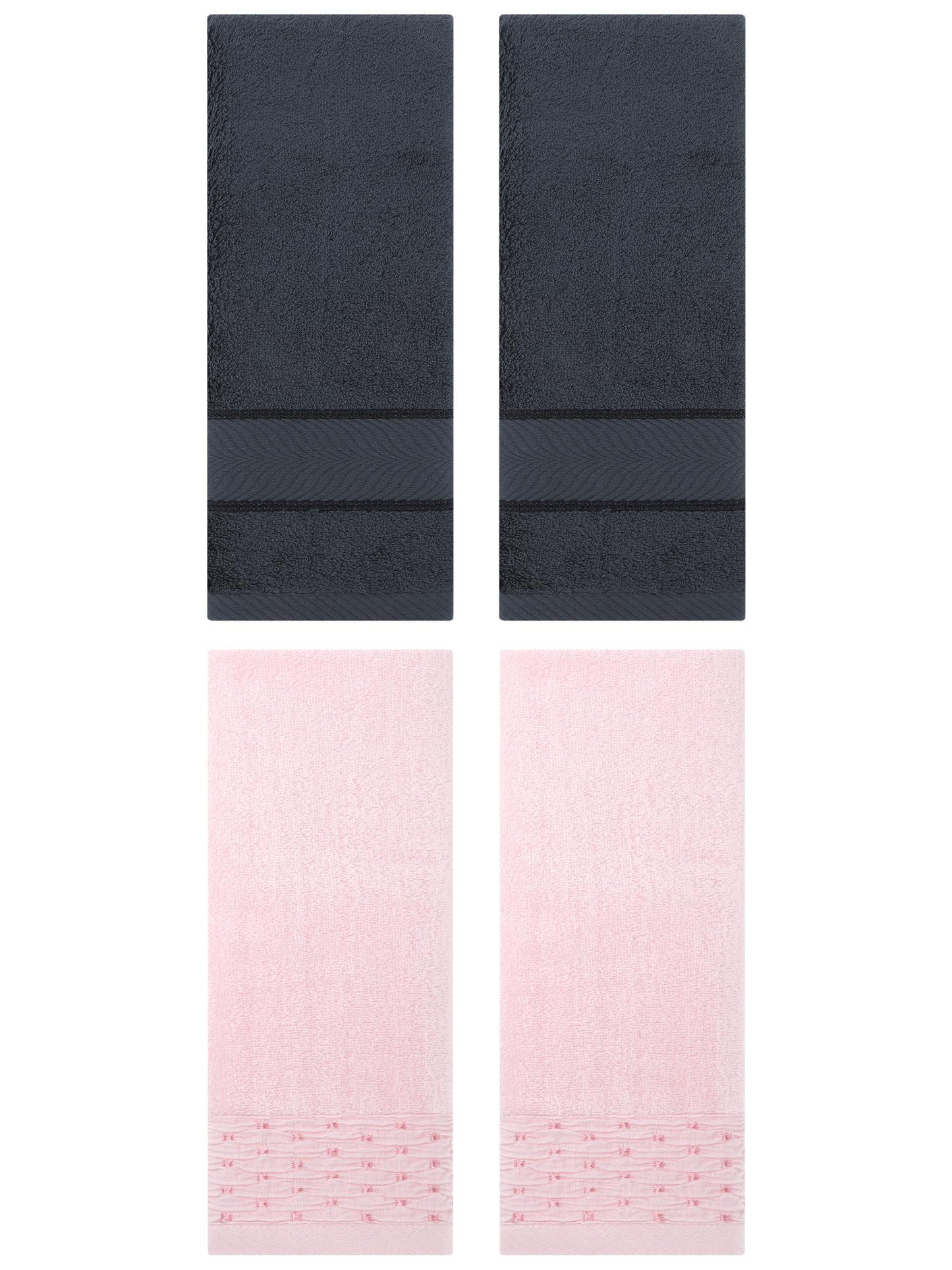 Unique Bargains 4 Pcs Cotton Soft Bathroom Hand Towel 14" x 30" Pink/Dark Grey