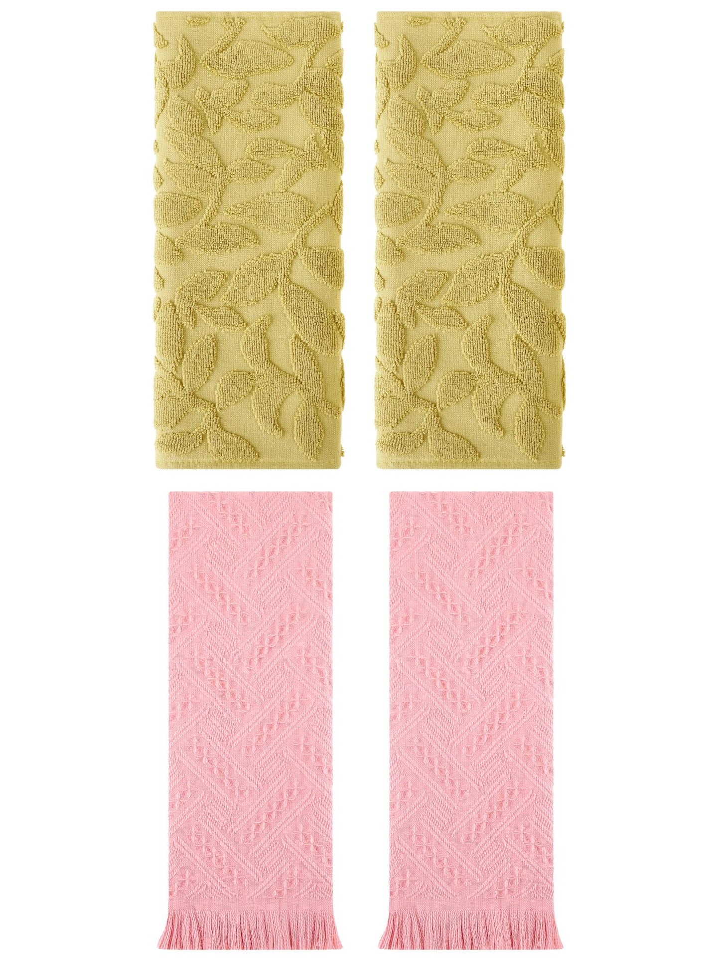 Unique Bargains 4 Pcs Cotton Soft Boho Hand Towel Set Yellow/Pink 14" x 30"/13" x 29"