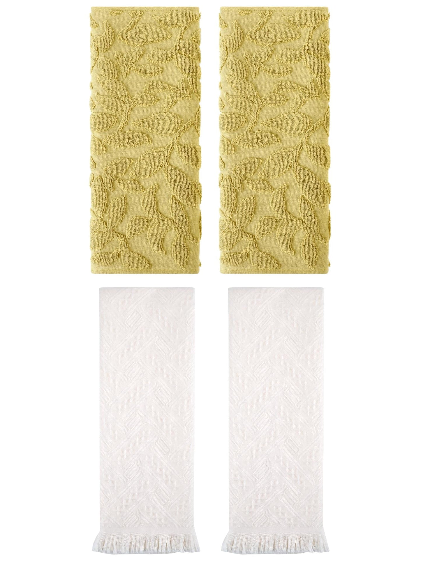 Unique Bargains 4 Pcs Cotton Soft Boho Hand Towel Set Yellow/White 14" x 30"/13" x 29"
