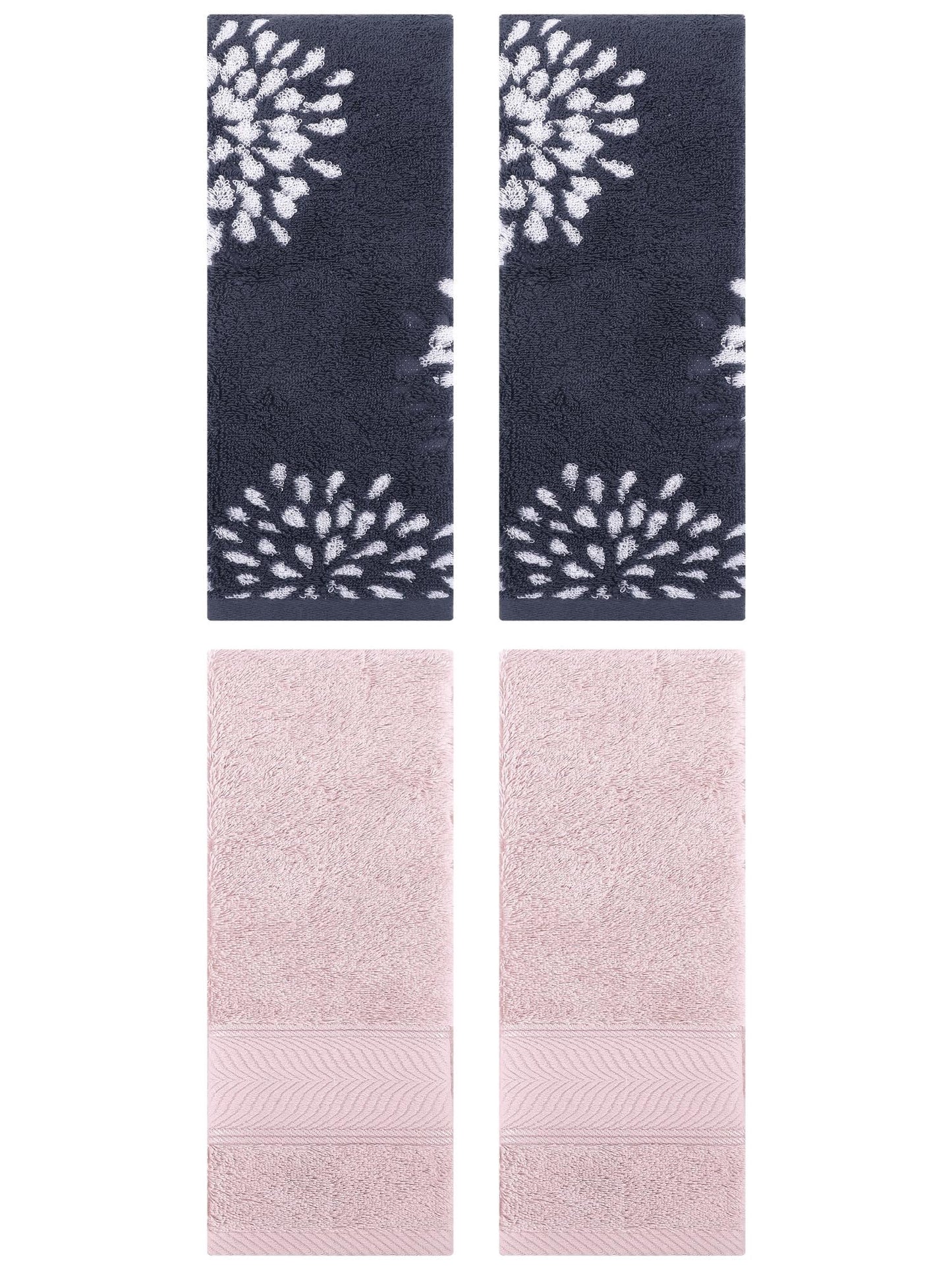 Unique Bargains 4 Pcs Cotton Soft Decorative Hand Towels 14" x 30" Blue/Light Pink