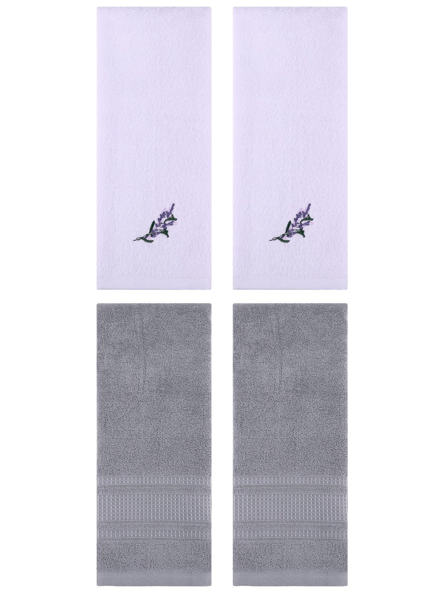 Unique Bargains 4 Pcs Cotton Soft Floral Hand Towels 13" x 29" Purple/Grey