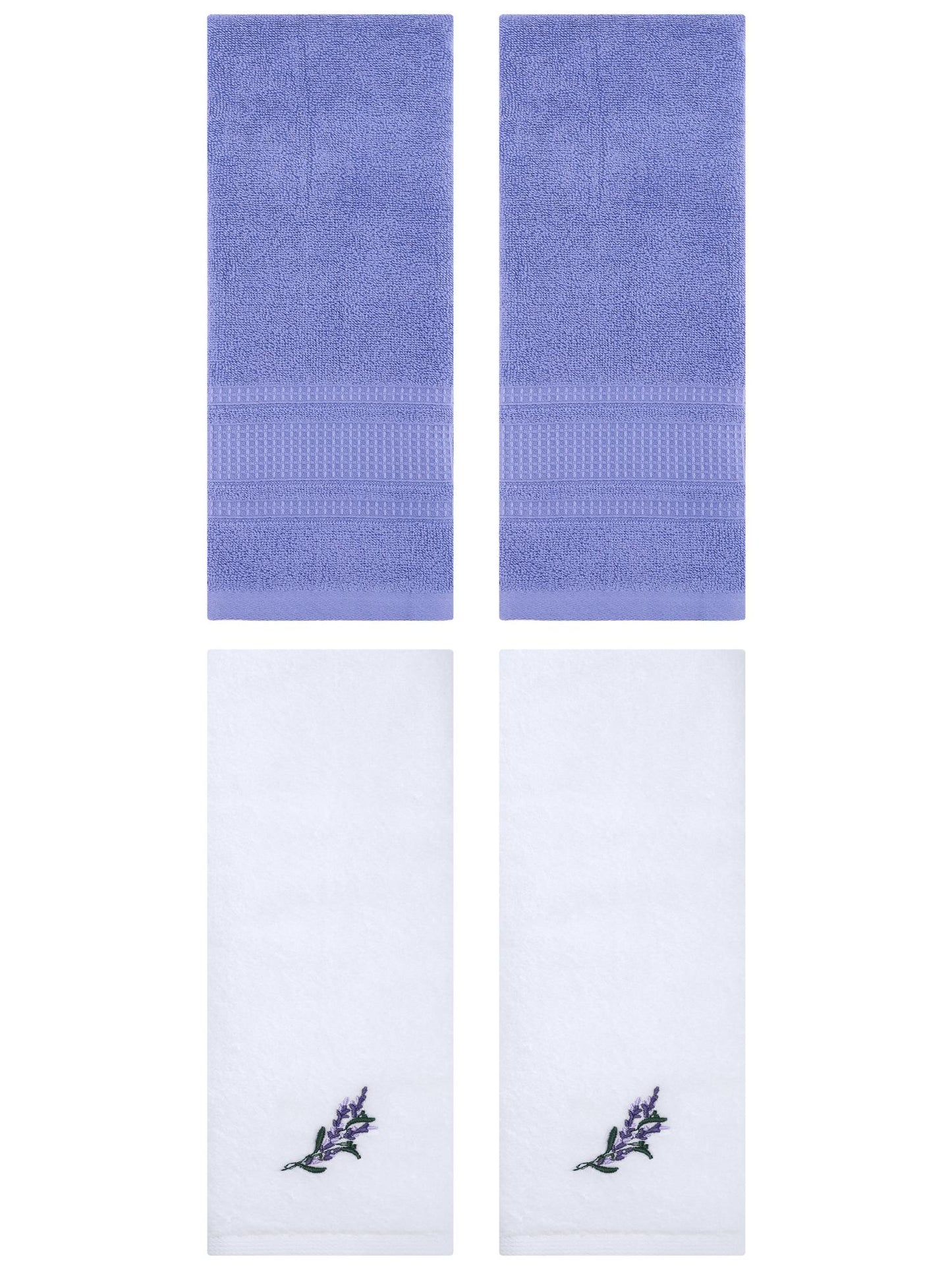 Unique Bargains 4 Pcs Cotton Soft Floral Hand Towels 13" x 29" White/Dark Blue