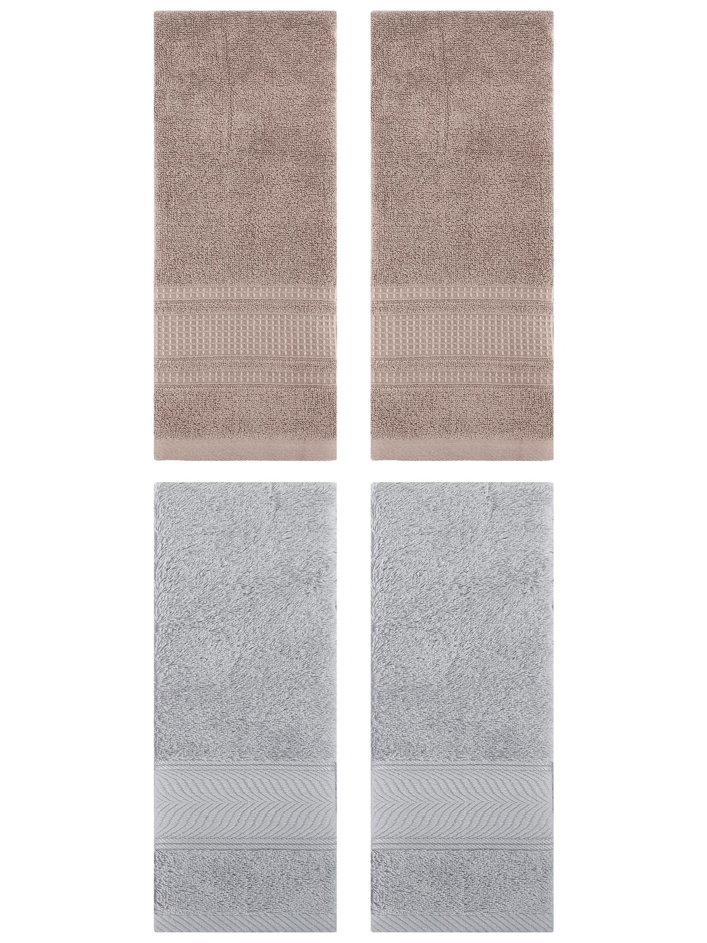 Unique Bargains 4 Pcs Cotton Soft Hand Towel Set Light Grey/Brown 14" x 30"/13" x 29"