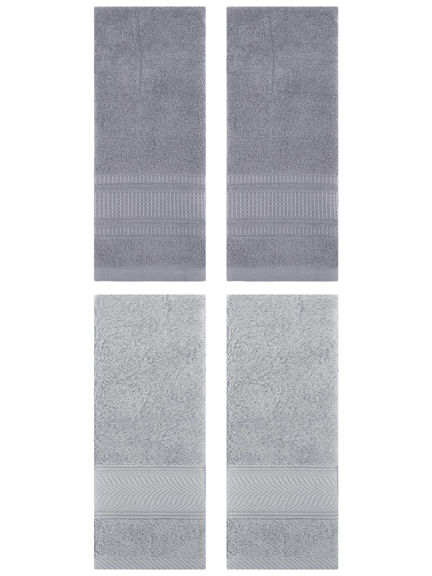 Unique Bargains 4 Pcs Cotton Soft Hand Towel Set Light Grey/Grey 14" x 30"/13" x 29"