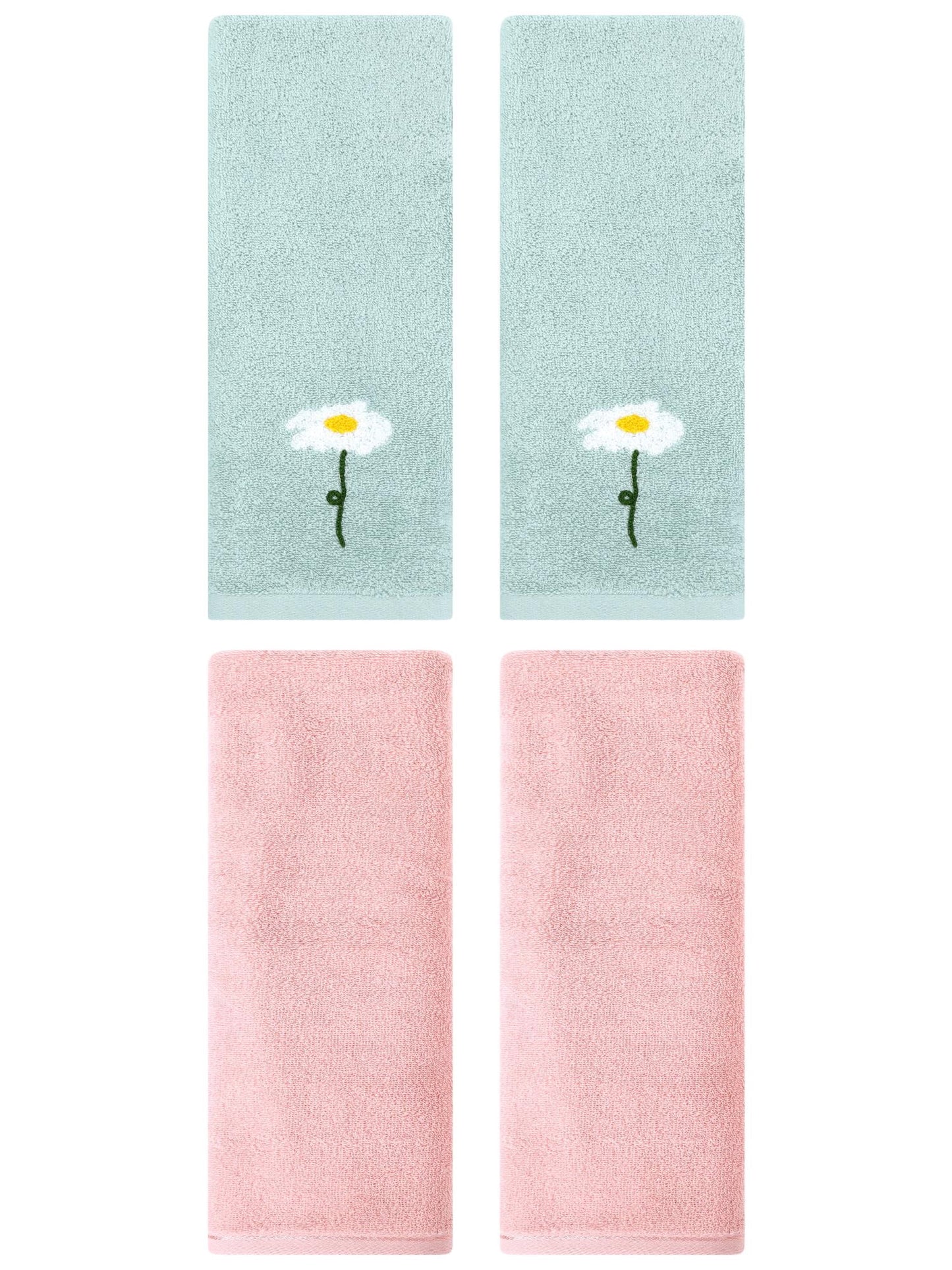 Unique Bargains 4 Pcs Cotton Soft Hand Towels 13" x 30" Blue/Pink