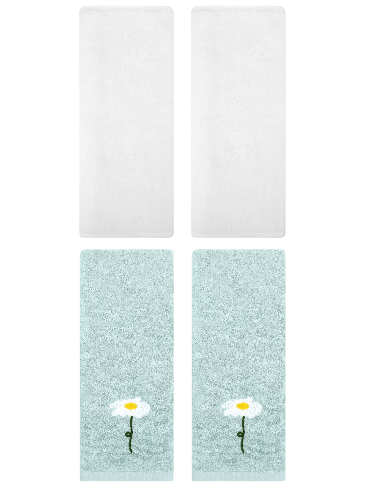 Unique Bargains 4 Pcs Cotton Soft Hand Towels 13" x 30" Blue/White