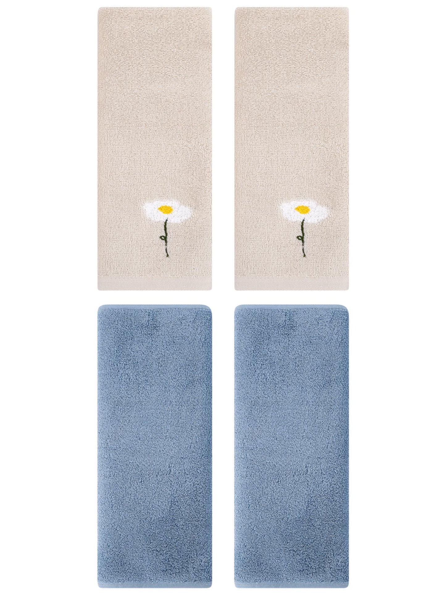 Unique Bargains 4 Pcs Cotton Soft Hand Towels 13" x 30" Light Brown/Light Steel Blue