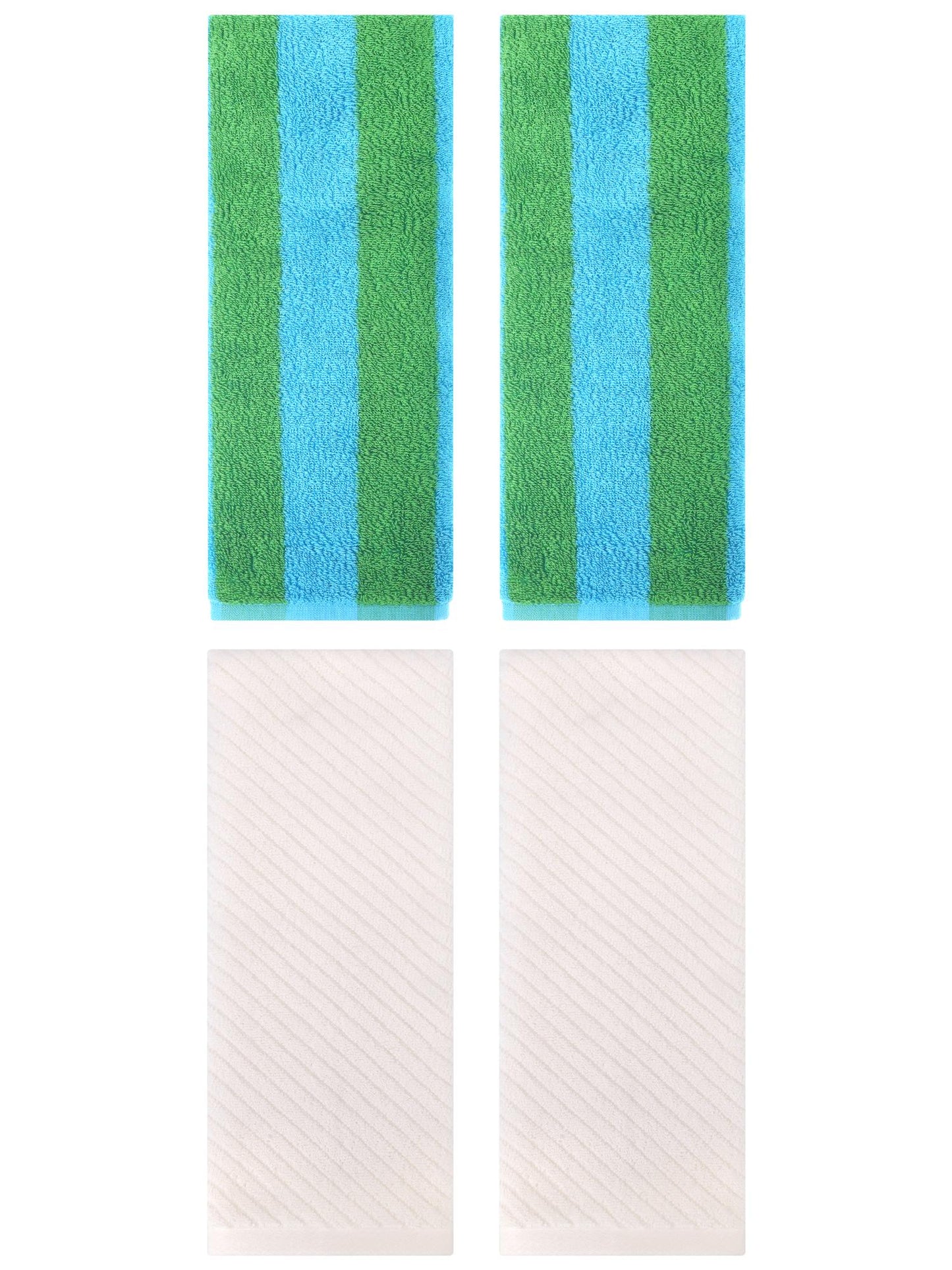 Unique Bargains 4 Pcs Cotton Soft Stripe Hand Towel 14" x 30" Blue Green/Beige