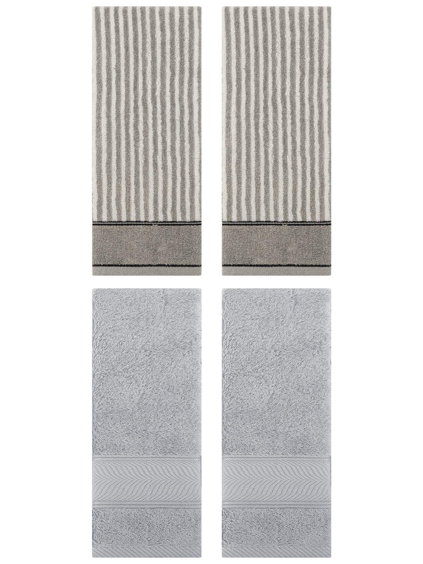Unique Bargains 4 Pcs Cotton Soft Striped Hand Towel Light Grey/Grey 14" x 30"/13" x 29"