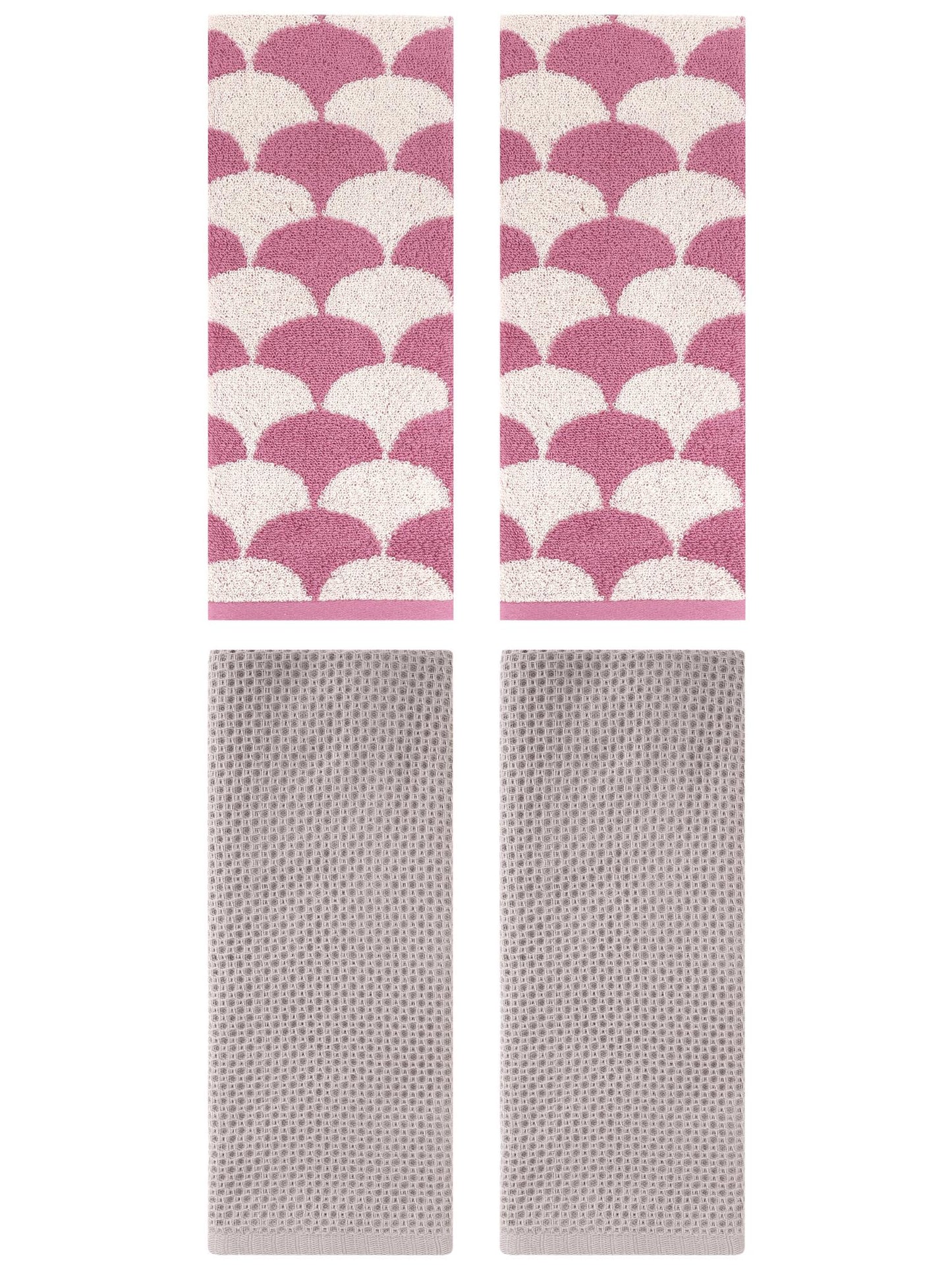 Unique Bargains 4 Pcs Cotton Solid Hand Towels Camel/Pink 13" x 30"/13" x 29"