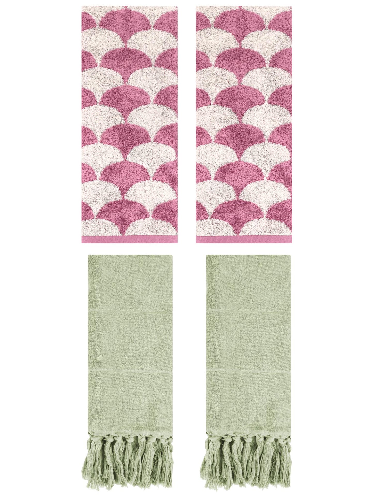 Unique Bargains 4 Pcs Cotton Solid Hand Towels Green/Pink 14" x 30"/13" x 29"