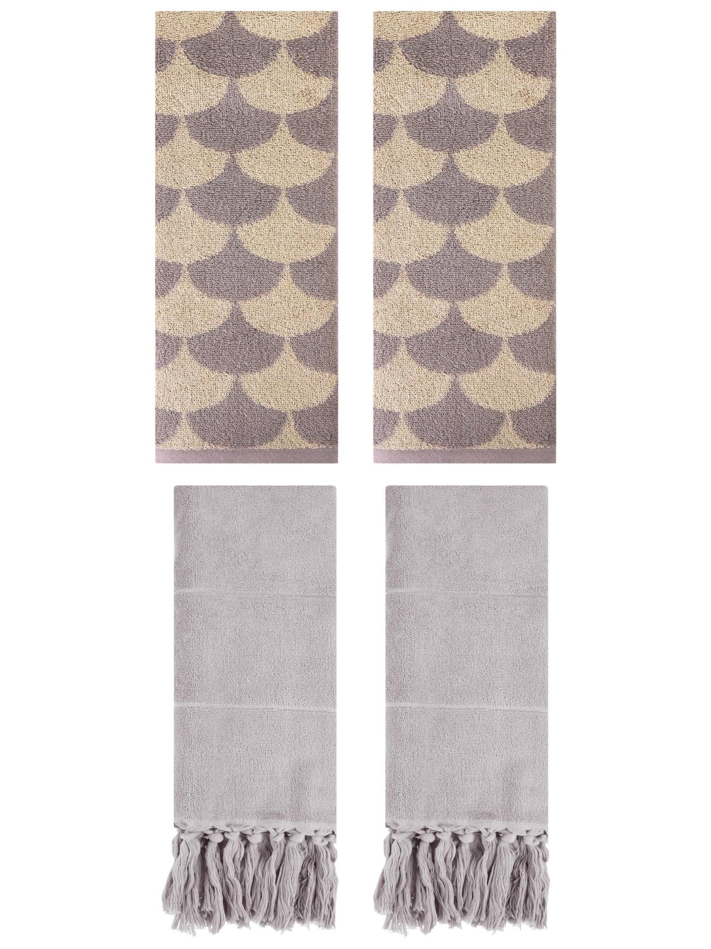 Unique Bargains 4 Pcs Cotton Solid Hand Towels Grey/Brown 14" x 30"/13" x 29"