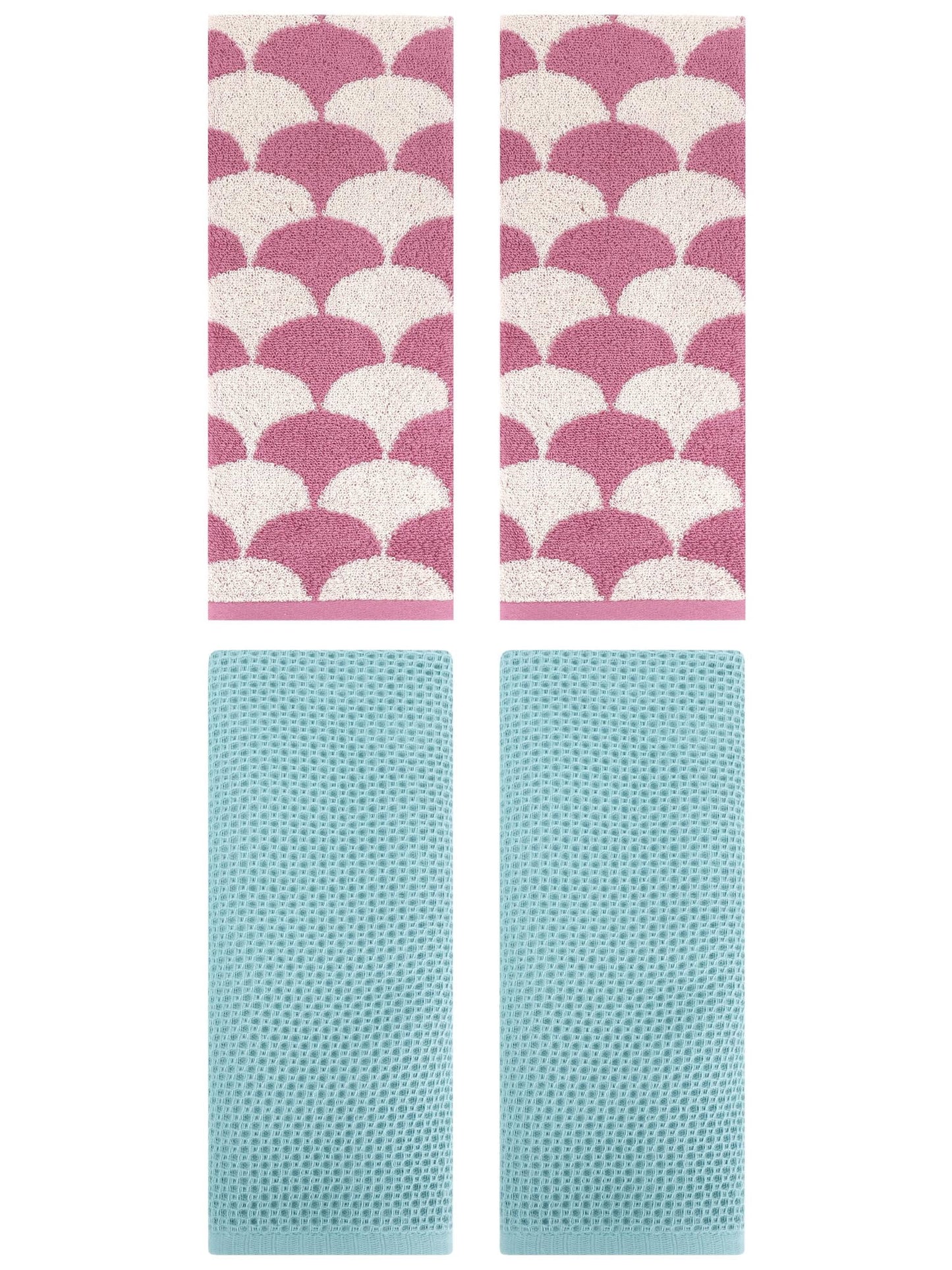 Unique Bargains 4 Pcs Cotton Solid Hand Towels Light Blue/Pink 13" x 30"/13" x 29"