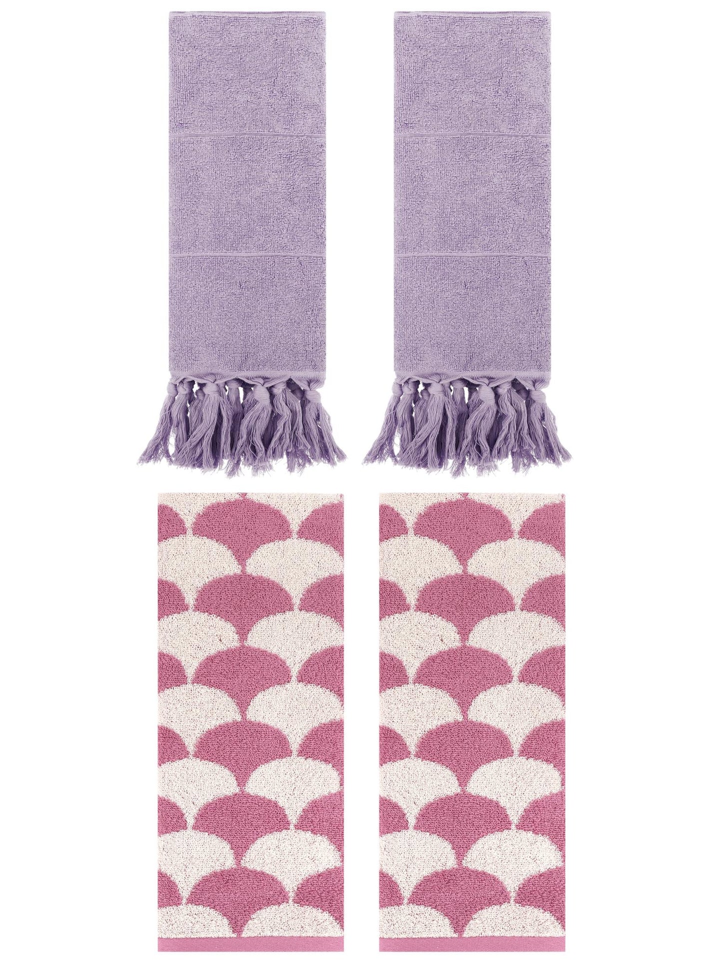 Unique Bargains 4 Pcs Cotton Solid Hand Towels Purple/Pink 14" x 30"/13" x 29"