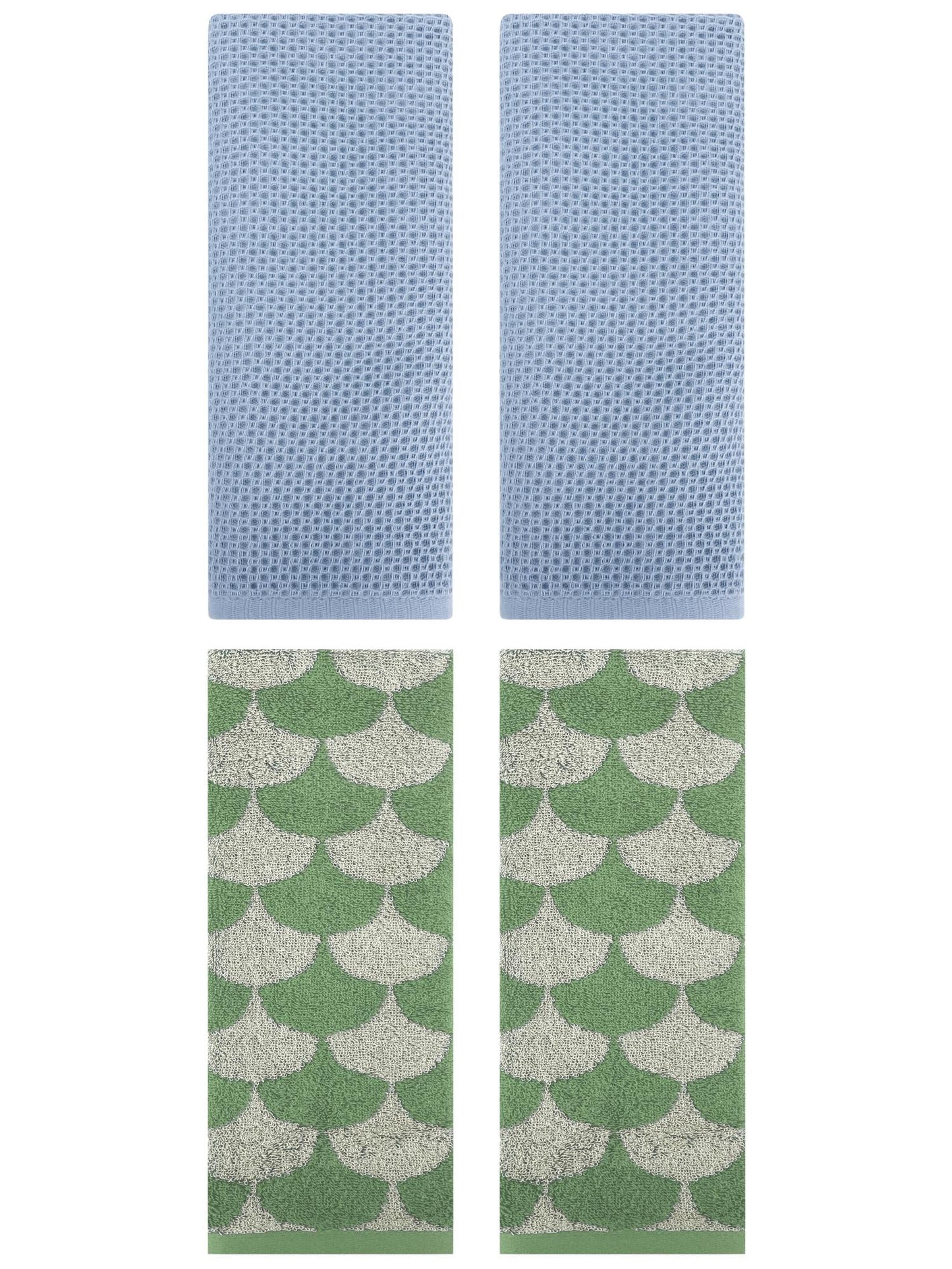 Unique Bargains 4 Pcs Cotton Solid Hand Towels Steel Blue/Green 13" x 30"/13" x 29"