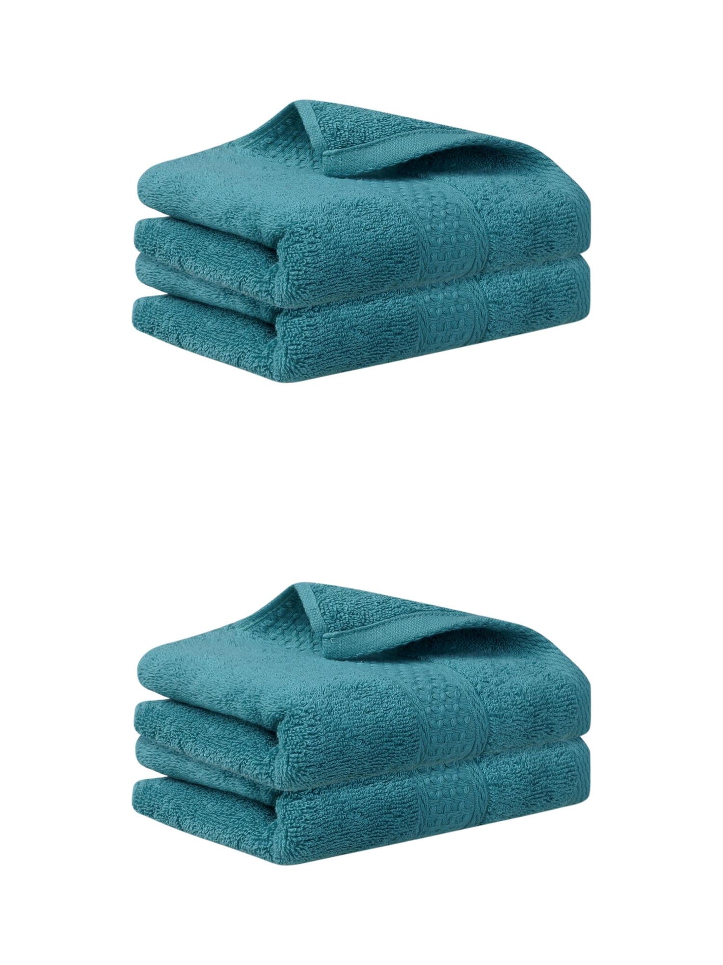 Unique Bargains 4 Pcs Cotton Textured Hand Towels Set Dark Green 13"x30"