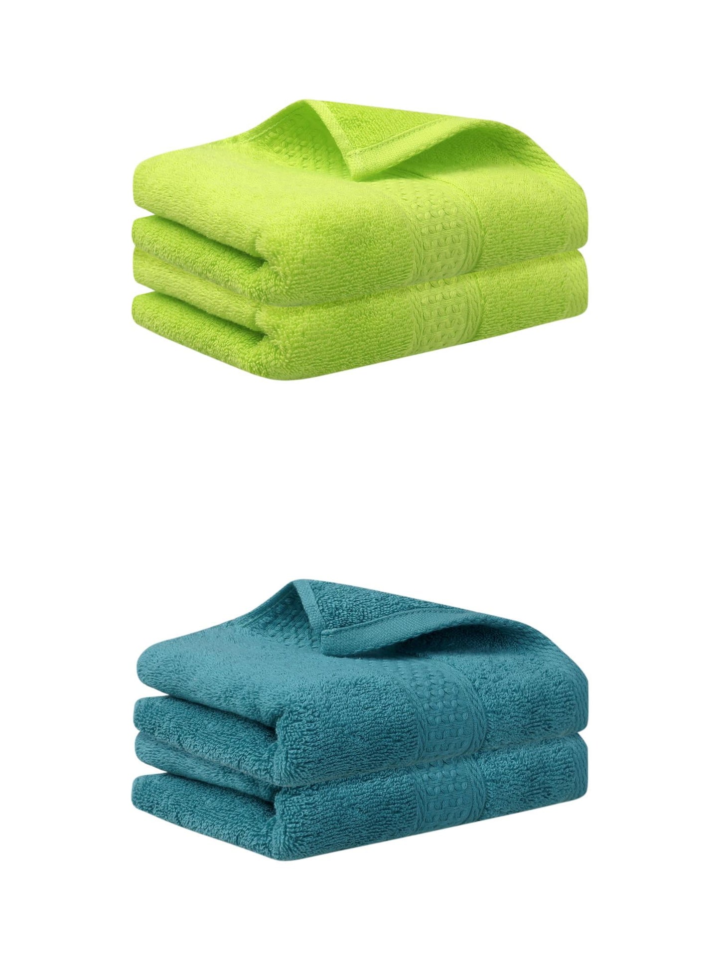Unique Bargains 4 Pcs Cotton Textured Hand Towels Set Dark Green/Light Green 13"x30"