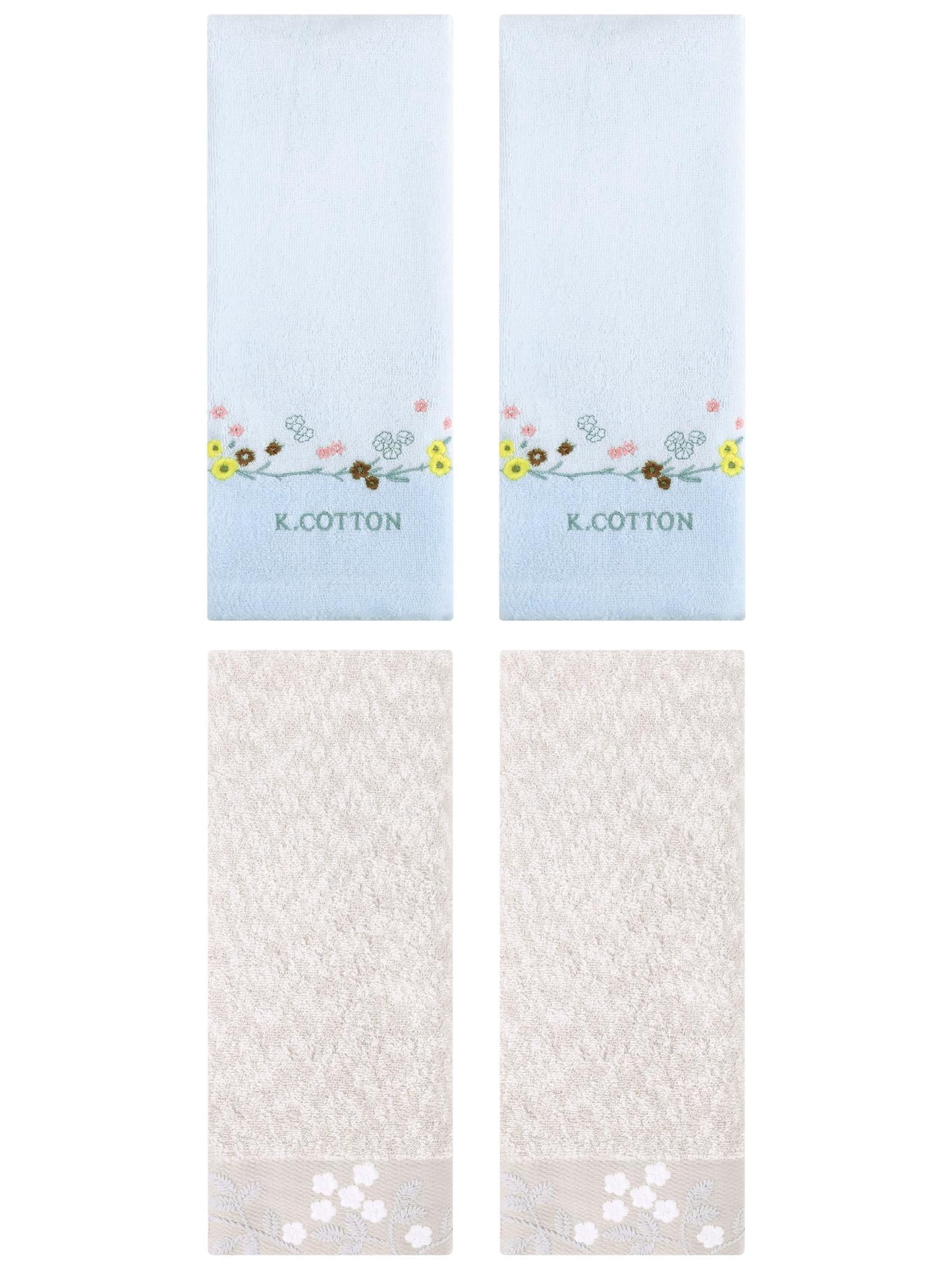 Unique Bargains 4 Pcs Embroidered Hand Towel Light Brown/Blue 14" x 28"/13" x 29"