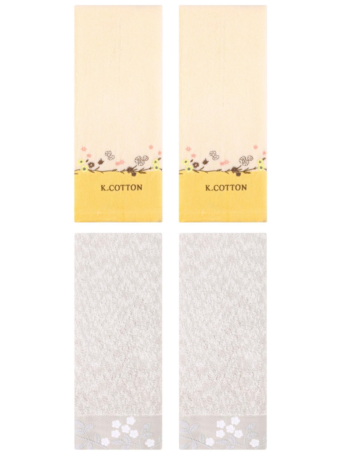 Unique Bargains 4 Pcs Embroidered Hand Towel Light Brown/Yellow 14" x 28"/13" x 29"