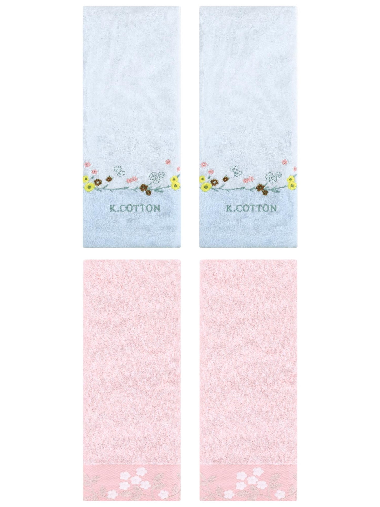 Unique Bargains 4 Pcs Embroidered Hand Towel Pink/Blue 14" x 28"/13" x 29"