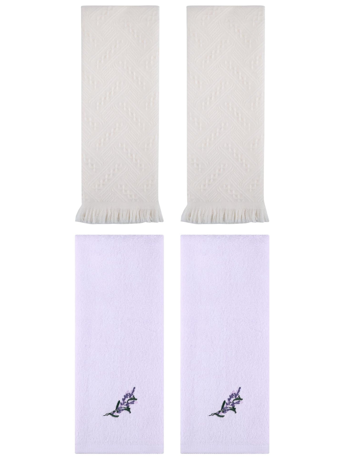 Unique Bargains 4 Pcs Floral Embroidered Bathroom Hand Towels 13" x 29" Purple/Beige