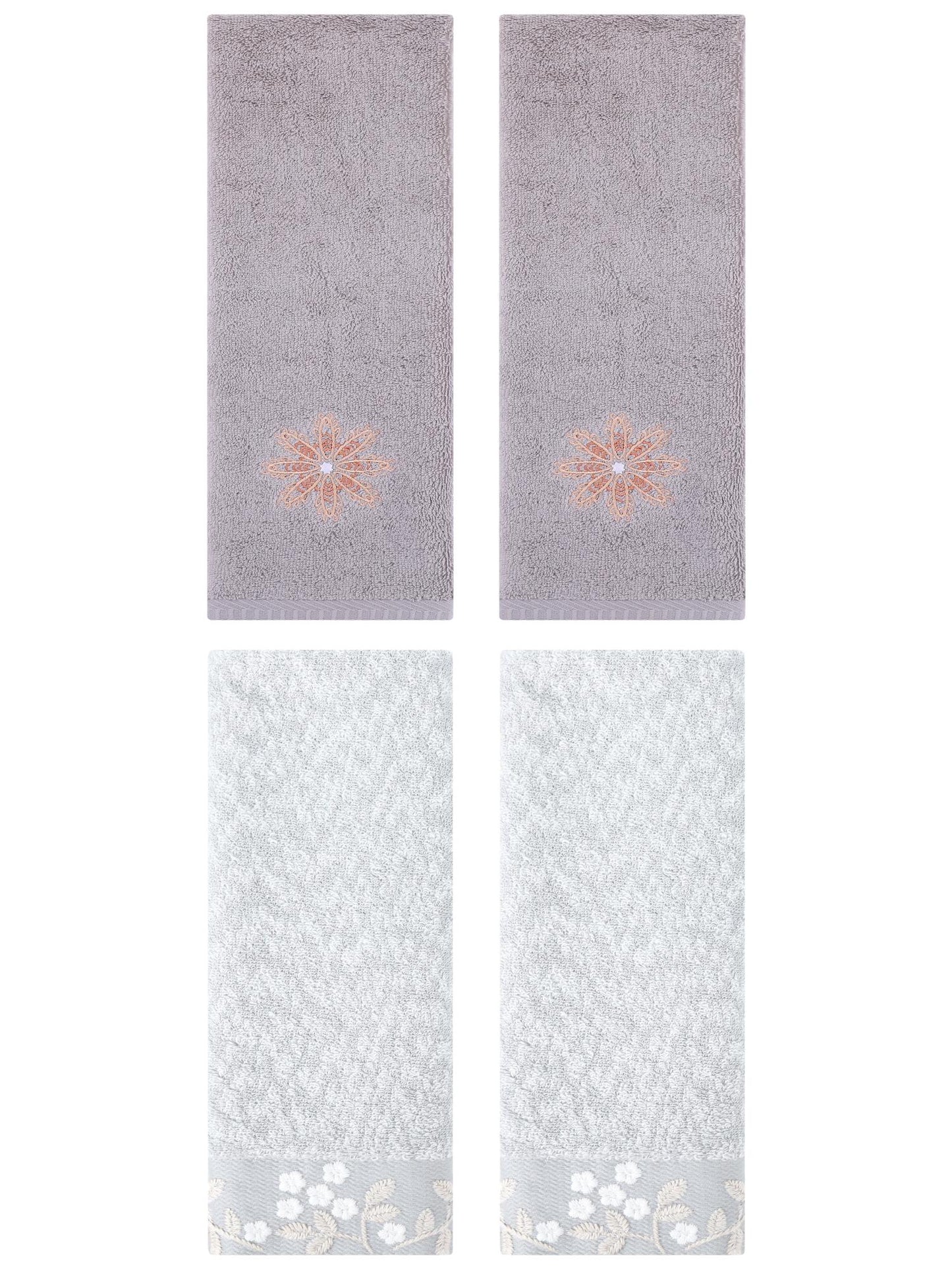 Unique Bargains 4 Pcs Floral Hand Towel Grey/Light Grey 14" x 28"/13" x 30"