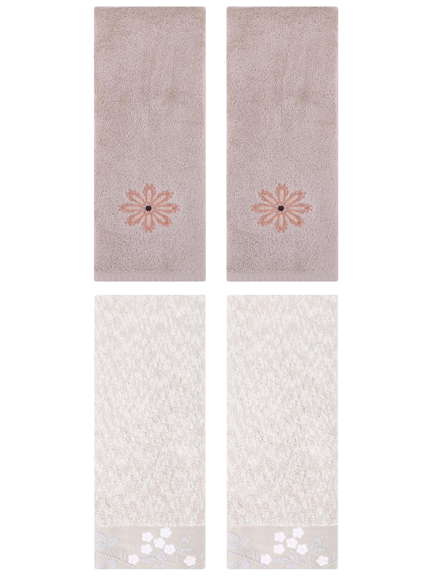 Unique Bargains 4 Pcs Floral Hand Towel Light Brown/Camel 14" x 28"/13" x 30"