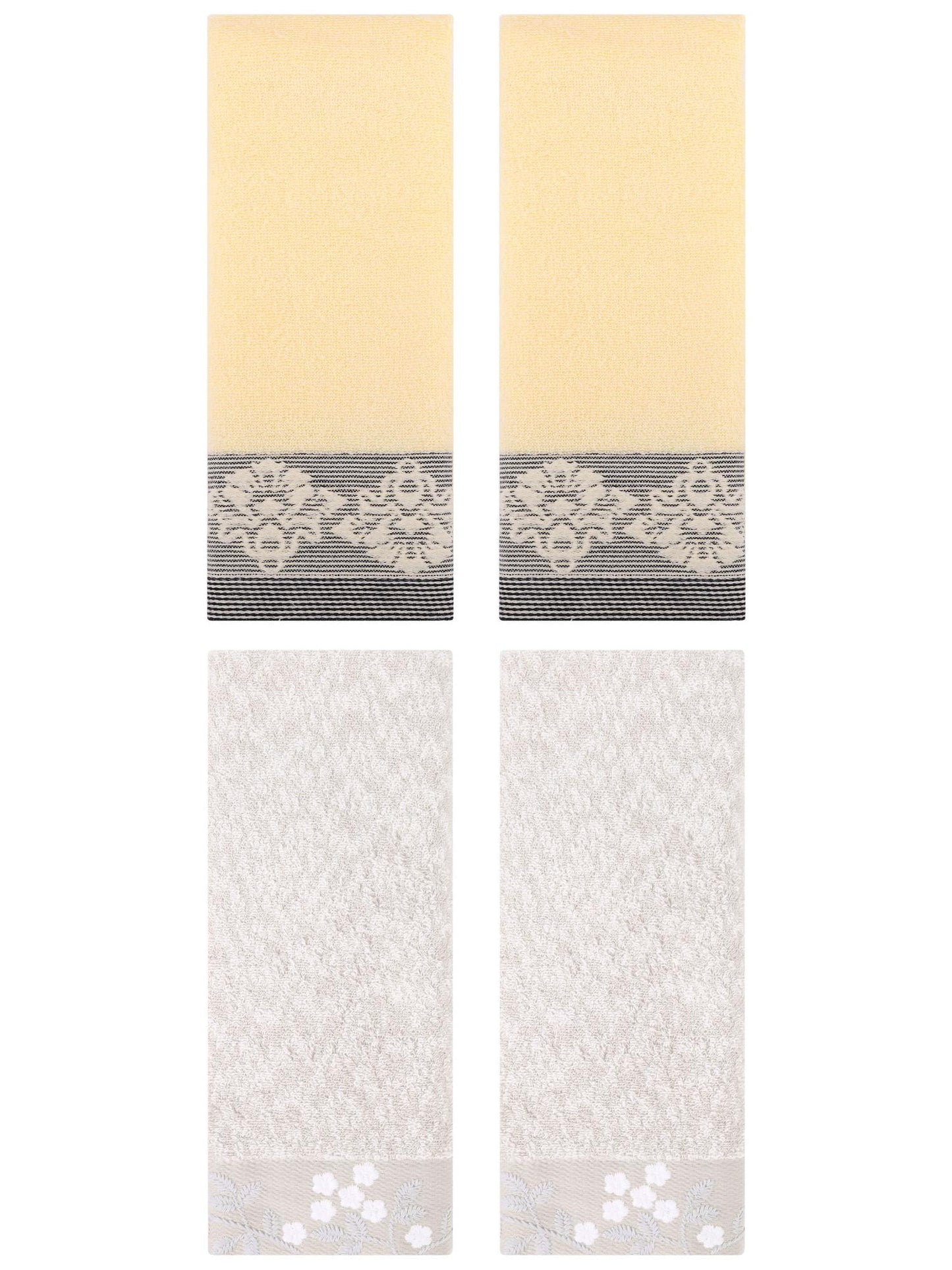 Unique Bargains 4 Pcs Floral Hand Towel Light Brown/Yellow 14" x 28"/13" x 29"