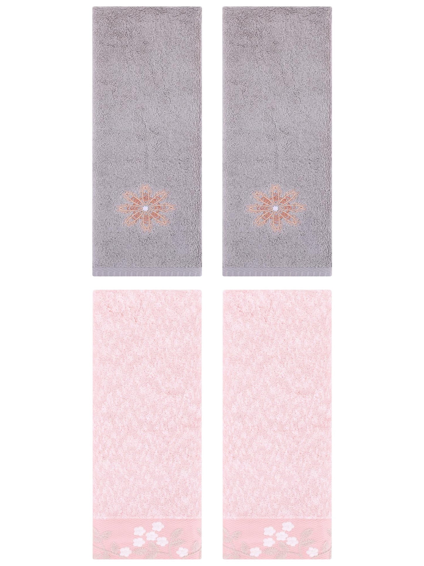Unique Bargains 4 Pcs Floral Hand Towel Pink/Light Grey 14" x 28"/13" x 30"