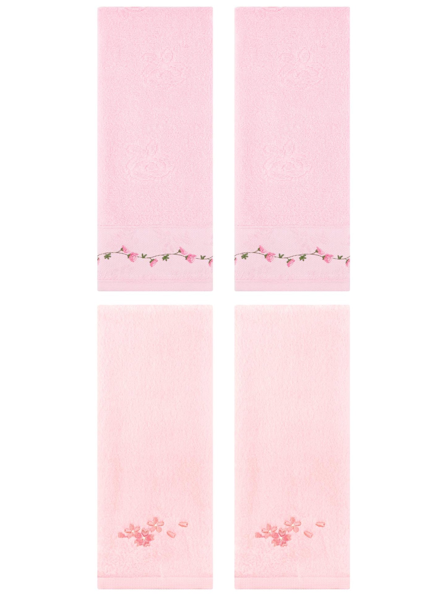 Unique Bargains 4 Pcs Floral Hand Towels for Bathroom 13" x 29" Pink