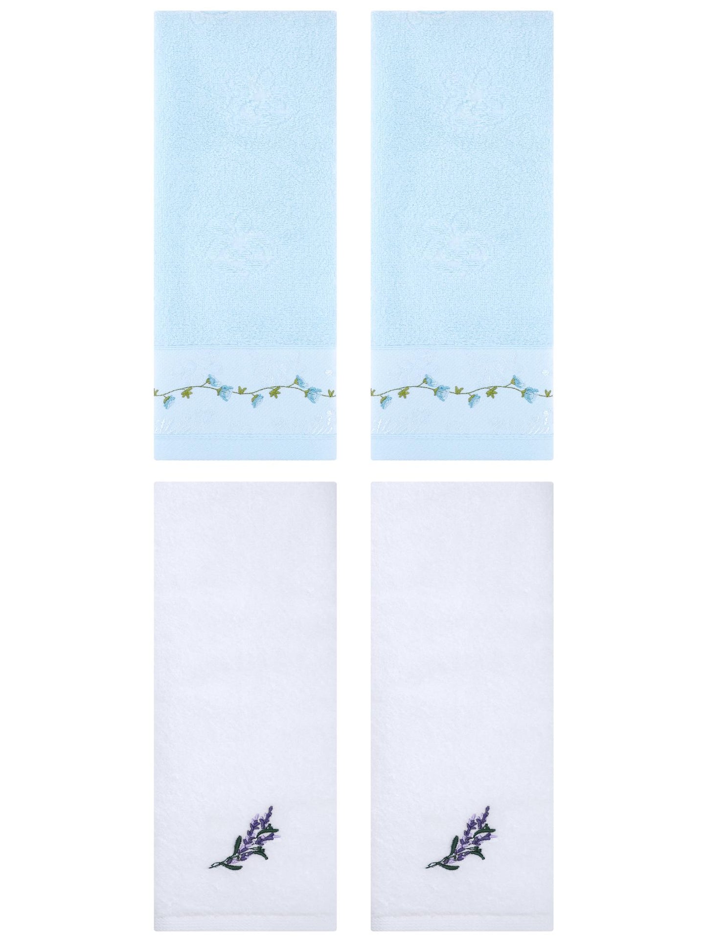 Unique Bargains 4 Pcs Floral Hand Towels for Bathroom 13" x 29" White/Blue