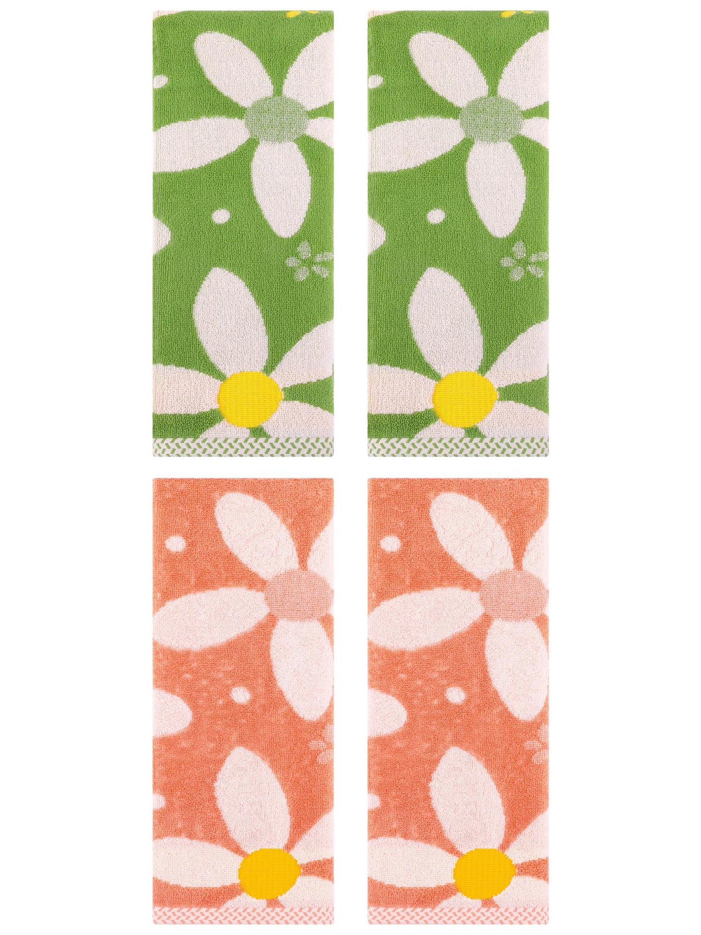 Unique Bargains 4 Pcs Floral Pattern Cotton Hand Towel Set 13 x 29 Inch Orange/Green