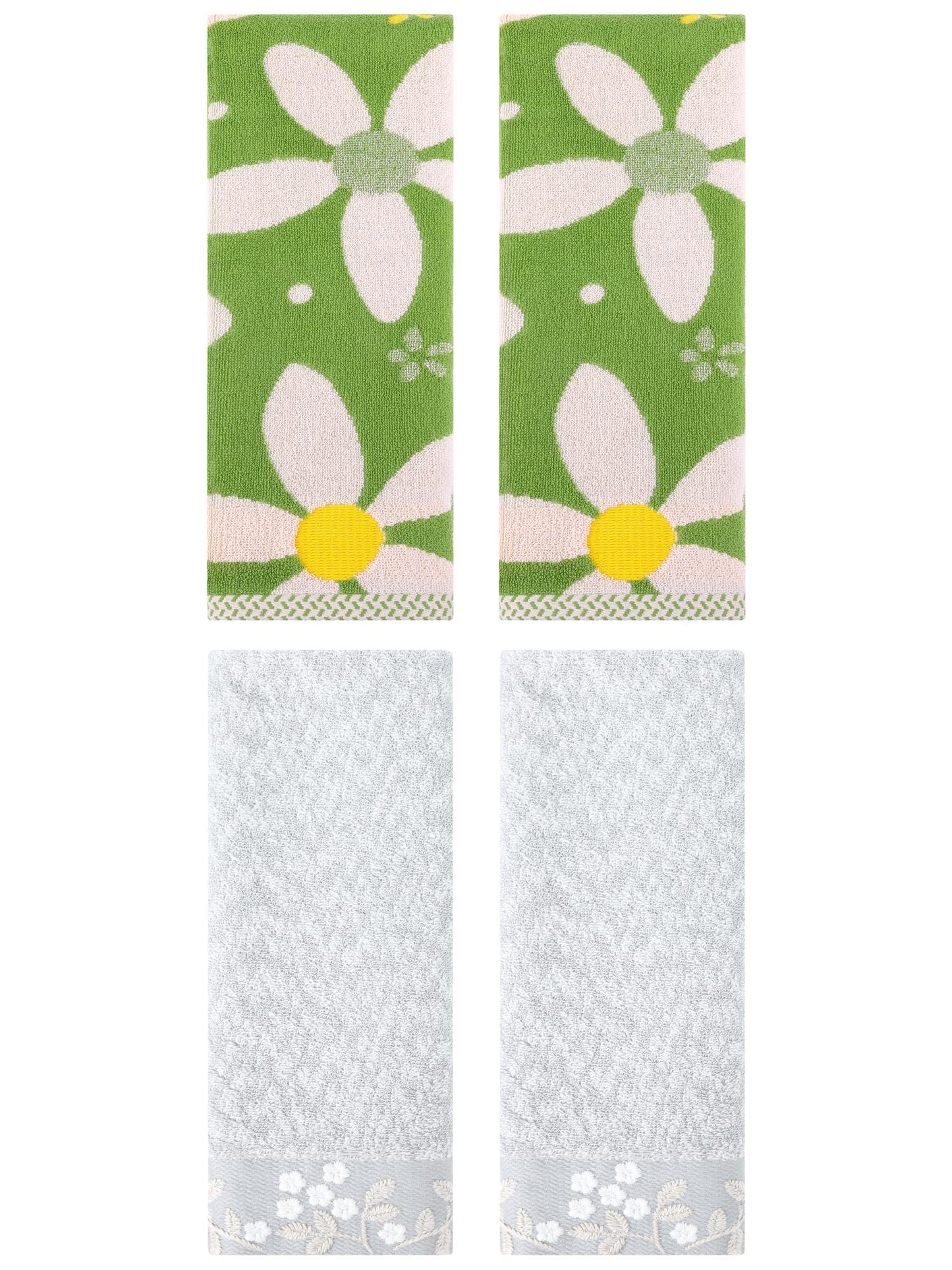 Unique Bargains 4 Pcs Floral Soft Hand Towel Grey/Green 14" x 28"/13" x 29"