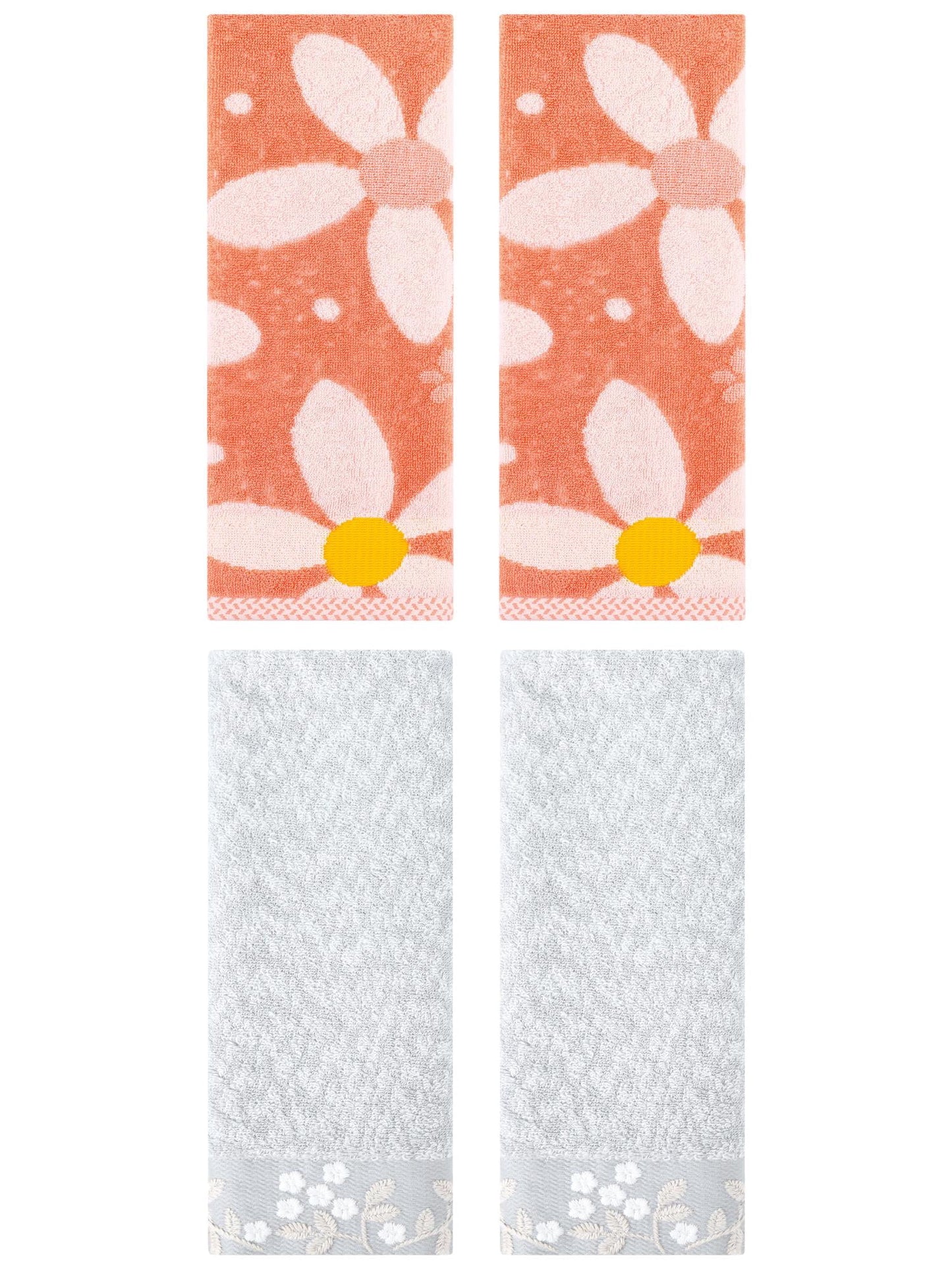 Unique Bargains 4 Pcs Floral Soft Hand Towel Grey/Orange 14" x 28"/13" x 29"