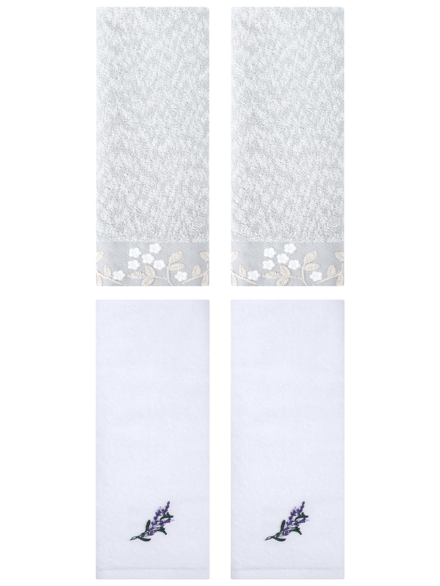 Unique Bargains 4 Pcs Floral Soft Hand Towel Grey/White 14" x 28"/13" x 29"