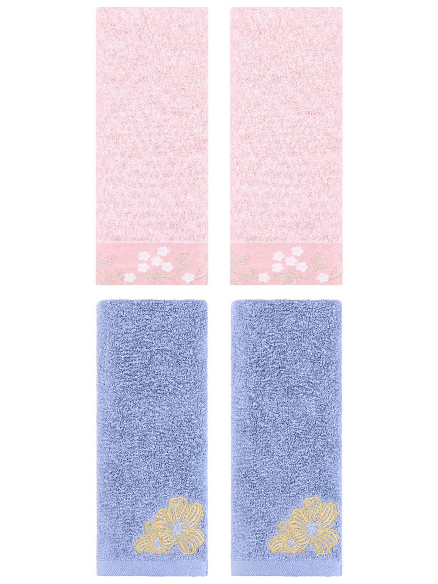 Unique Bargains 4 Pcs Floral Soft Hand Towel Set Pink/Light Grey 14" x 28"/14" x 31"
