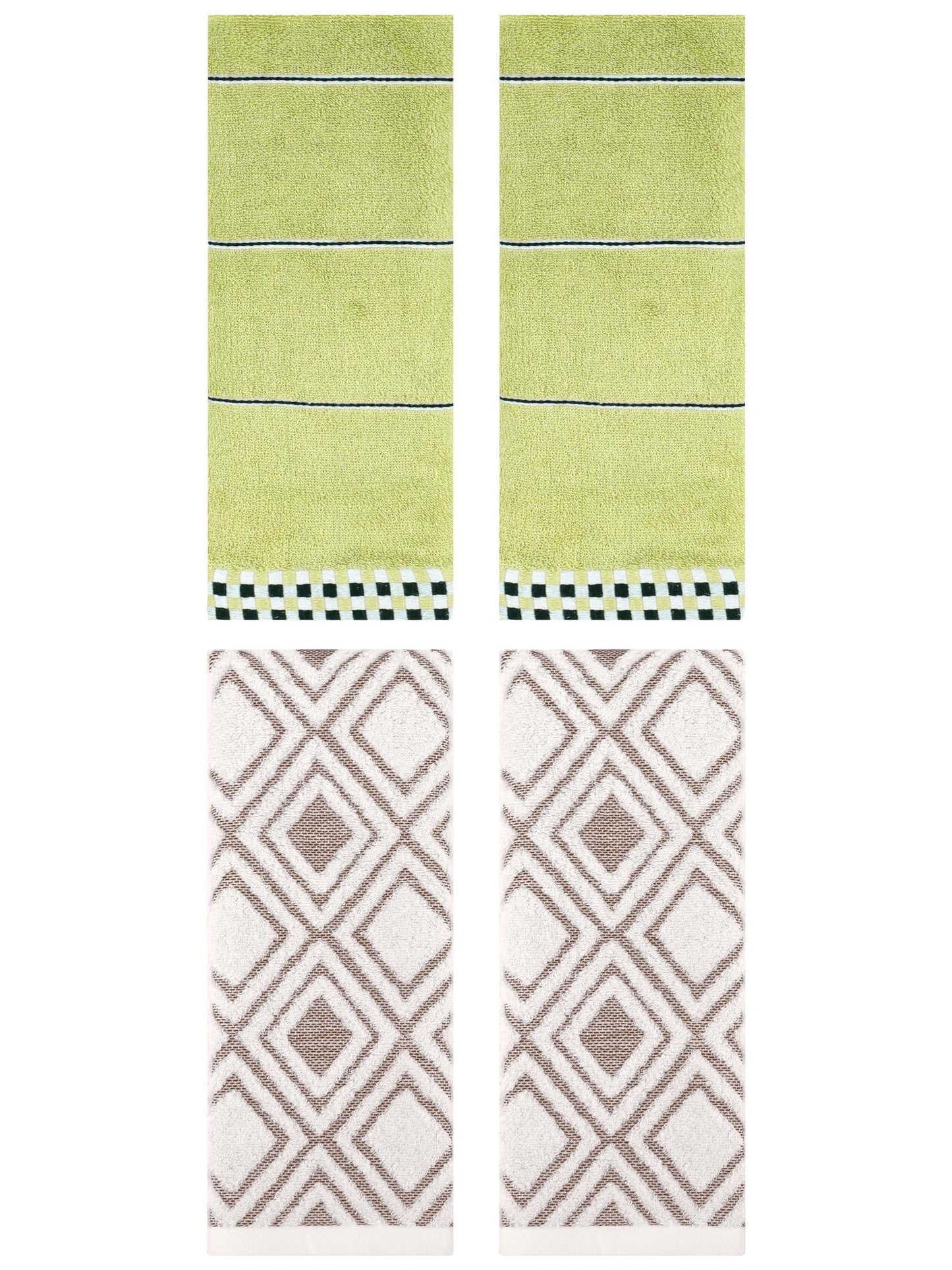 Unique Bargains 4 Pcs Geometric Soft Hand Towels Green/Beige 14" x 30"/13" x 29"
