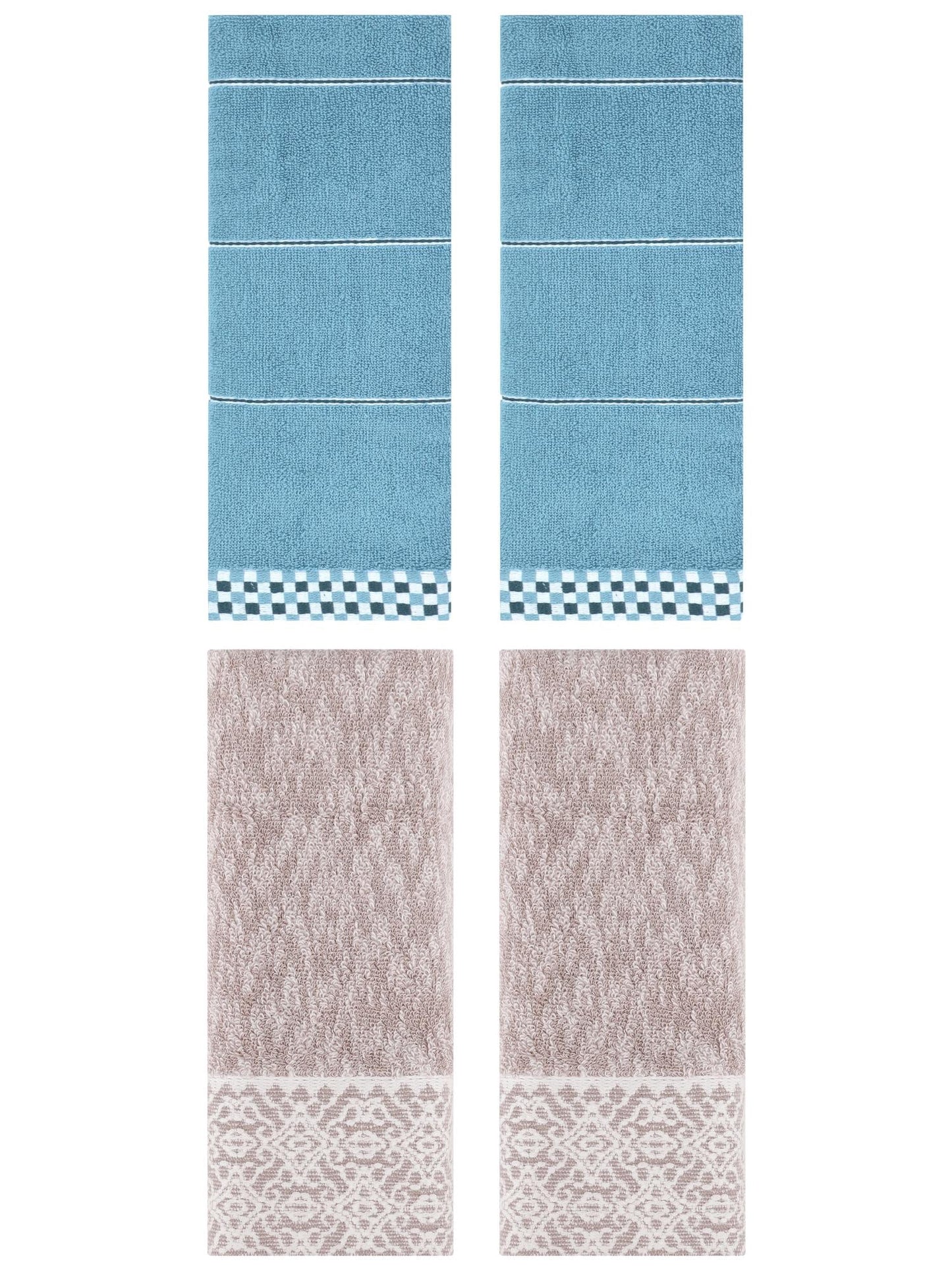Unique Bargains 4 Pcs Geometry Soft Hand Towels Blue/Purple 14" x 30"/13" x 28"
