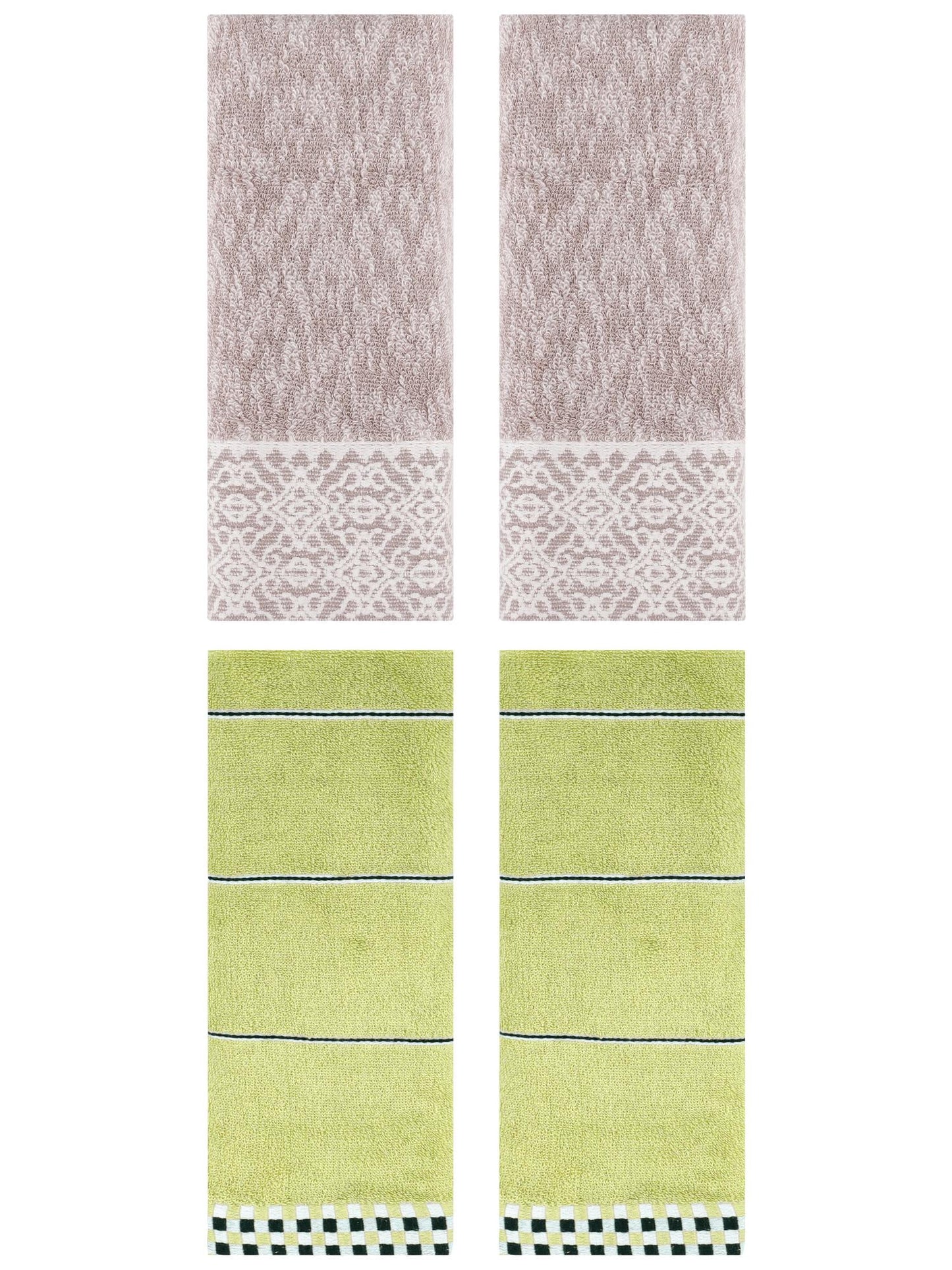 Unique Bargains 4 Pcs Geometry Soft Hand Towels Green/Purple 14" x 30"/13" x 28"