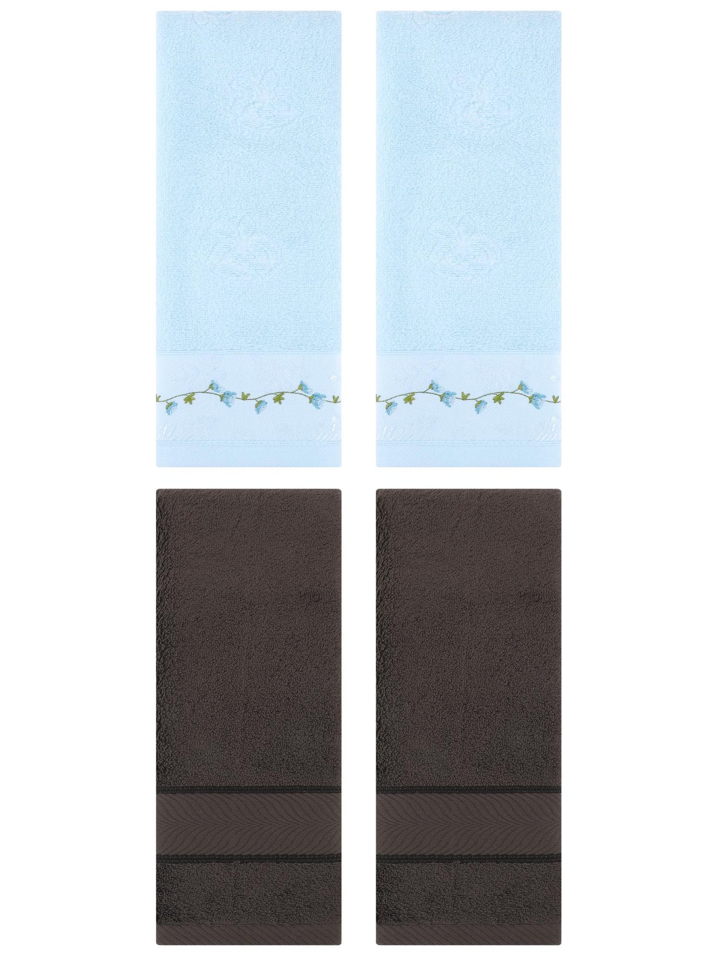Unique Bargains 4 Pcs Hand Towel Dark Brown/Blue 14" x 30"/13" x 29"