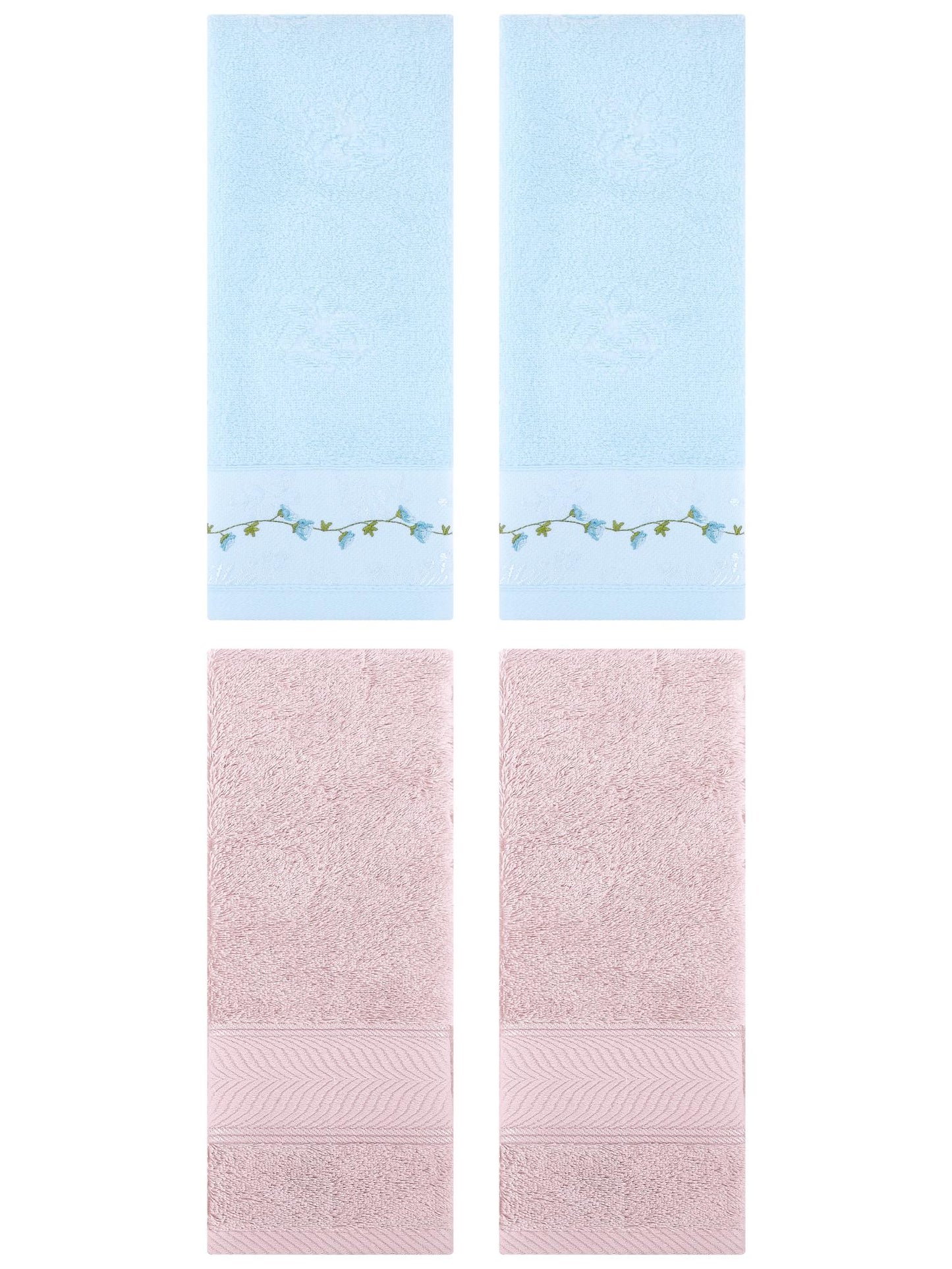 Unique Bargains 4 Pcs Hand Towel Light Pink/Blue 14" x 30"/13" x 29"