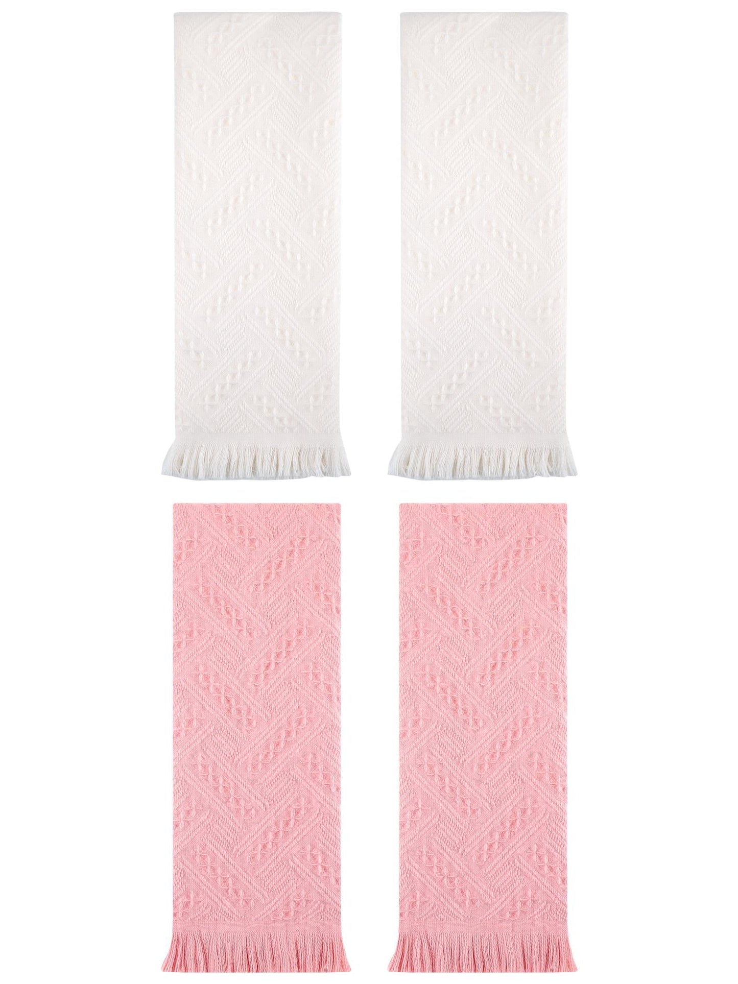 Unique Bargains 4 Pcs Jacquard Pattern Soft Hand Towel Set 13" x 29" Pink/White
