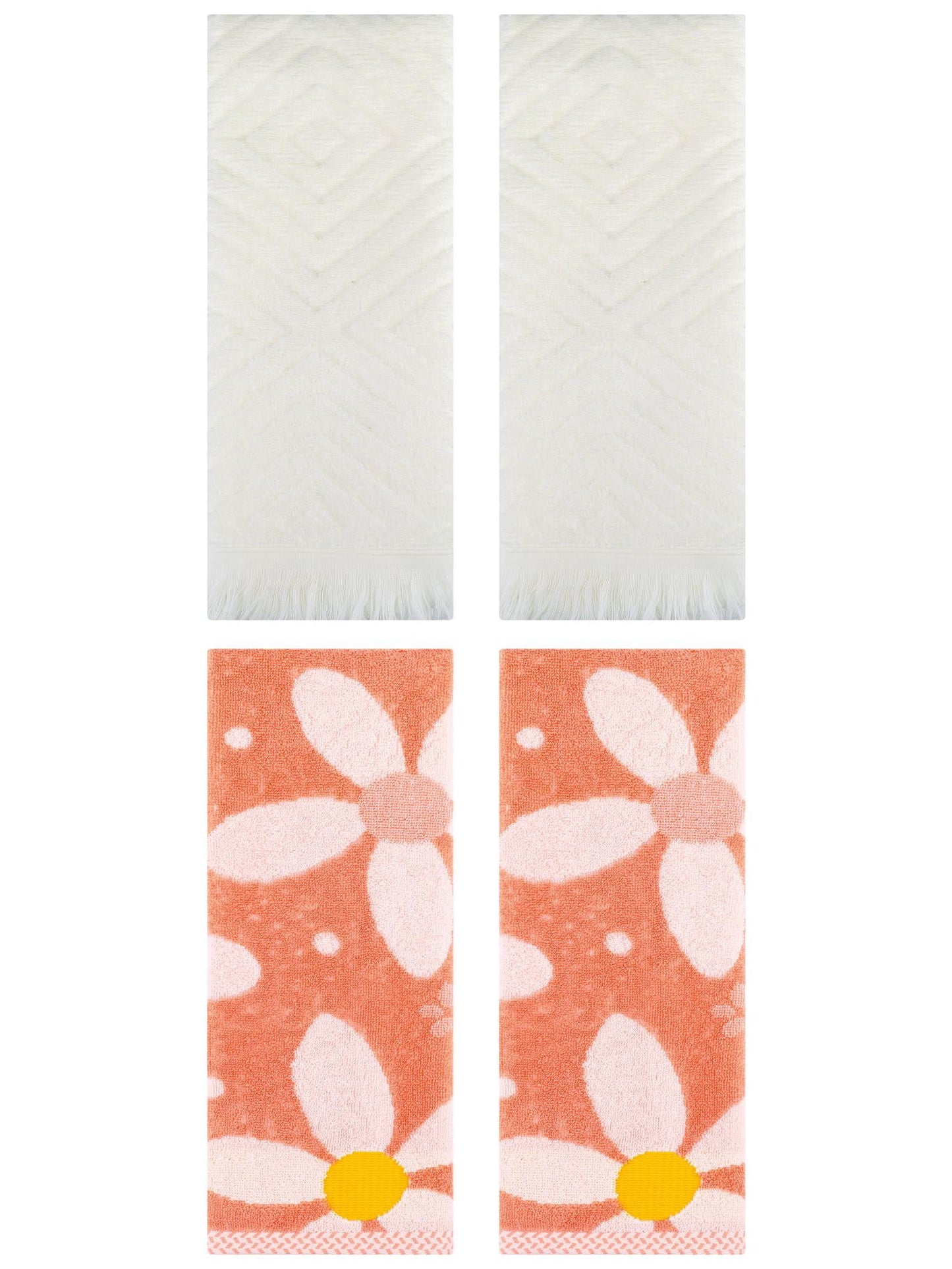 Unique Bargains 4 Pcs Soft Absorbent Bathroom Hand Towels 13 x 29 Inch Orange/Beige